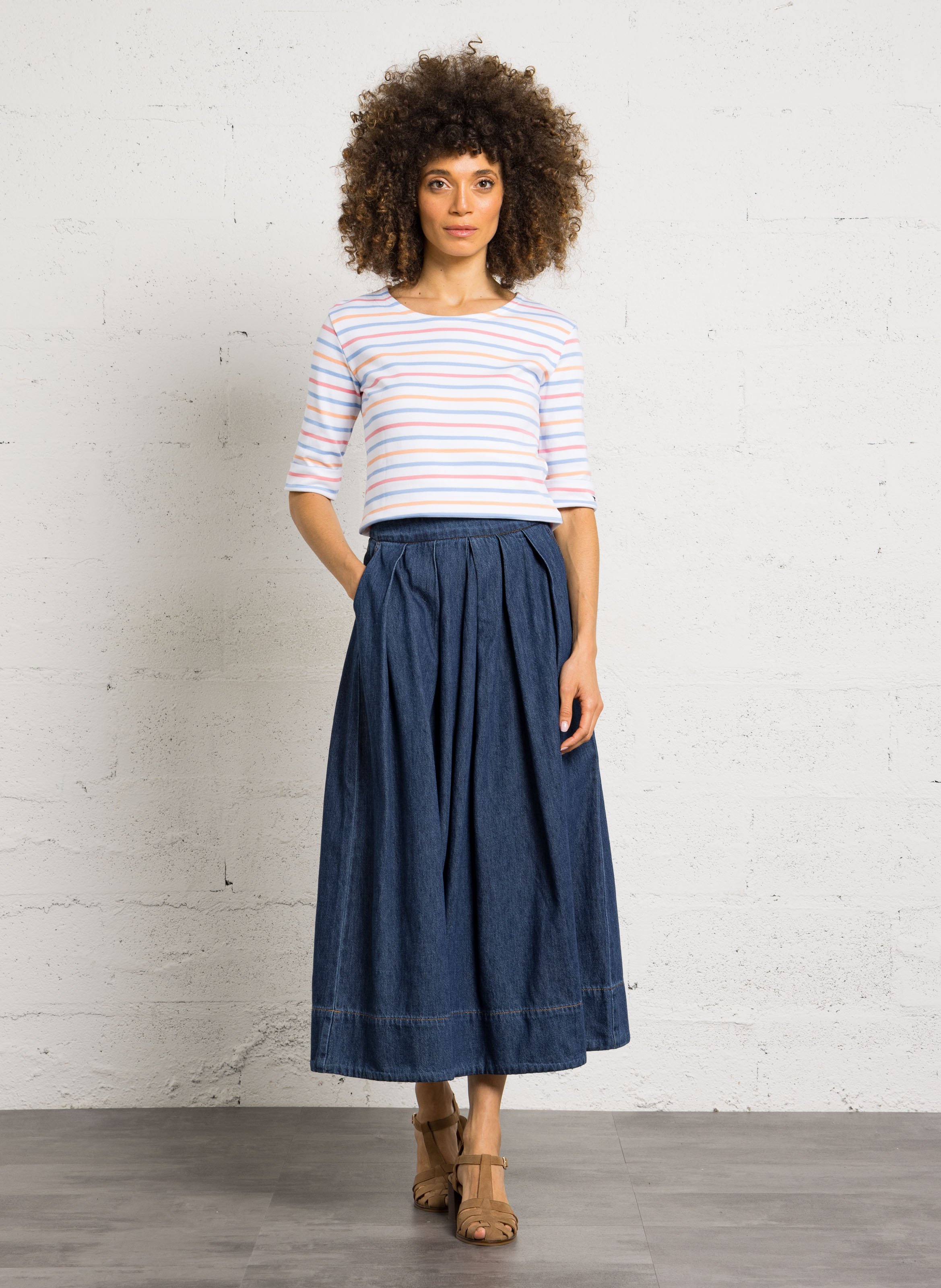 Tee-shirt col rond à rayures en coton ARMOR LUX Blanc