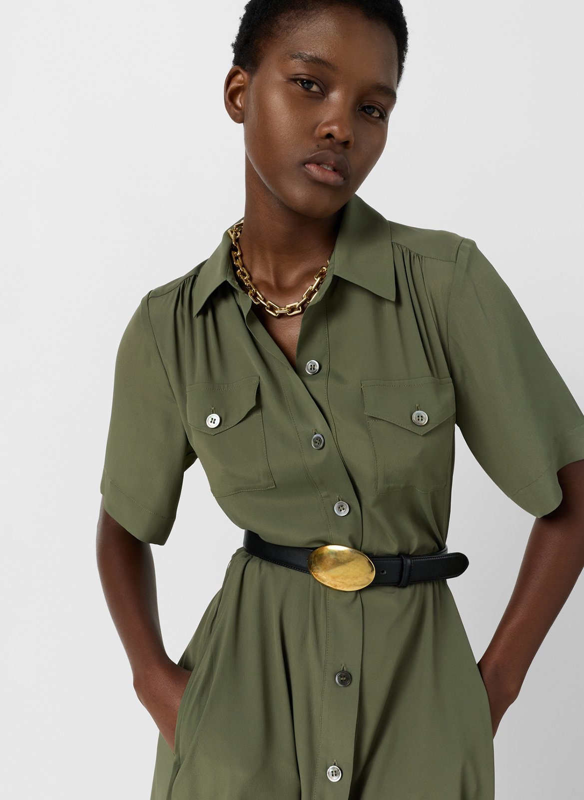 Langes Kleid mit klassischem Kragen GERARD DAREL Khaki