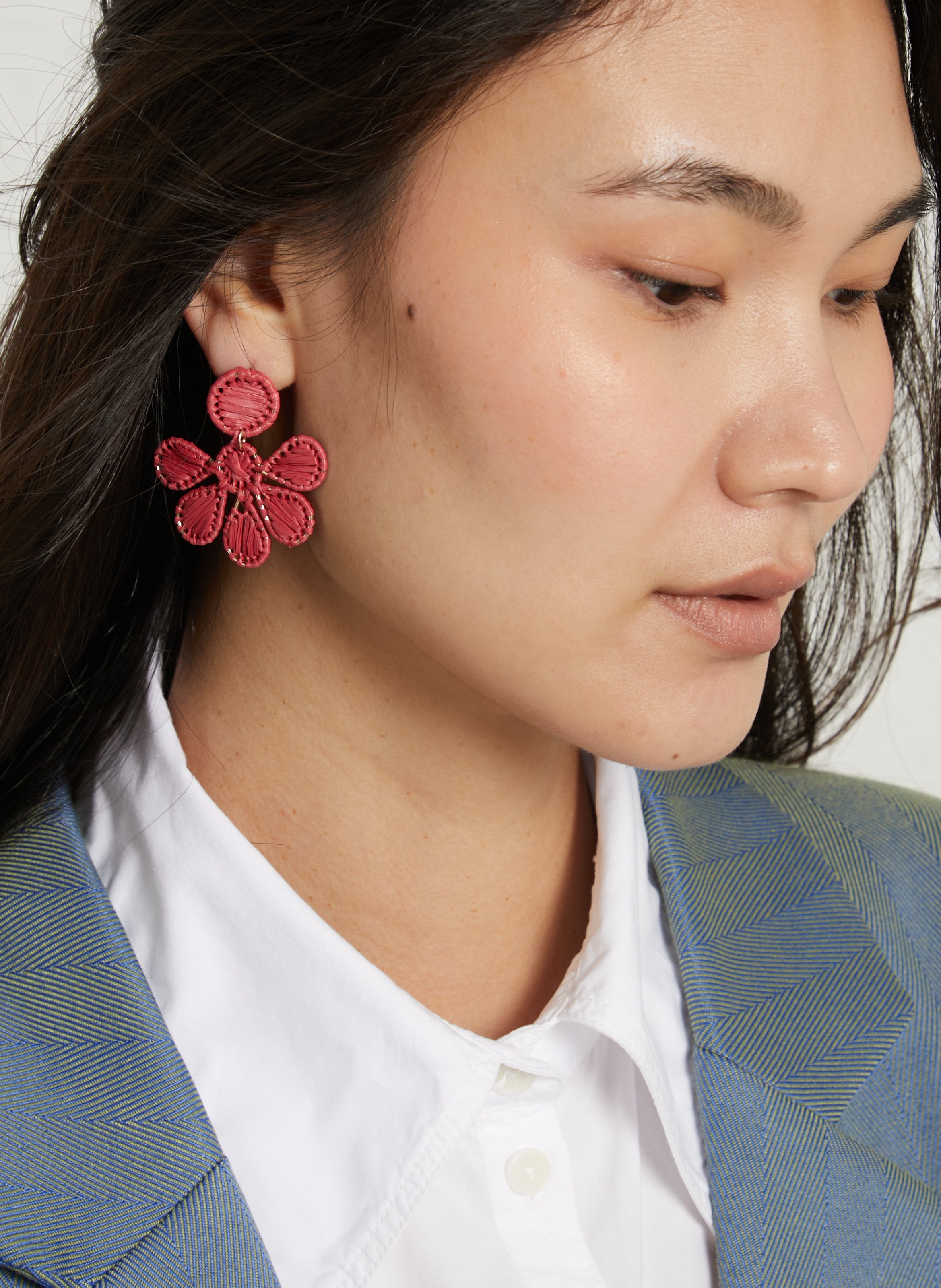 Ohrringe mit Blumen aus Raffia FEEKA Rot