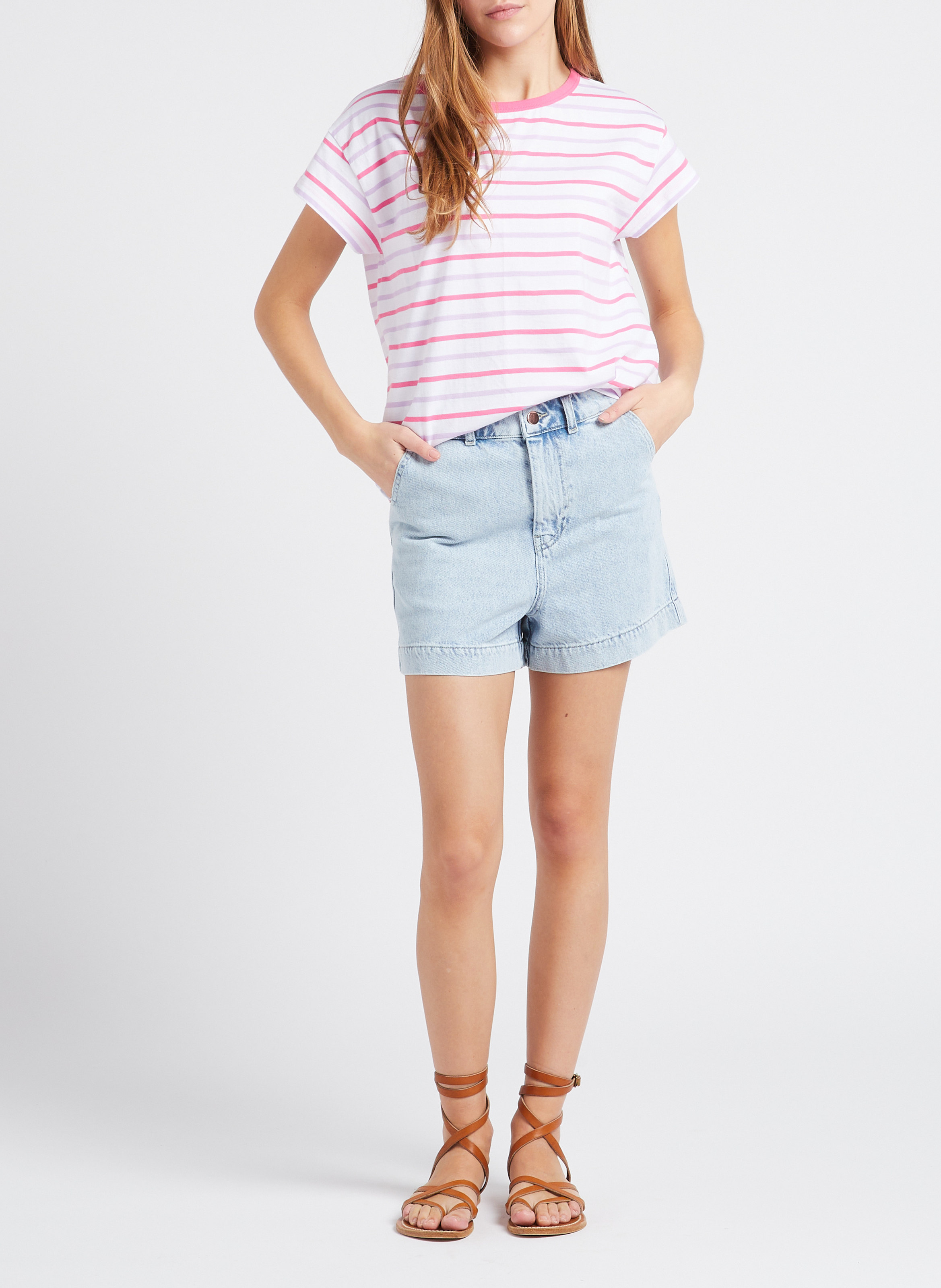 High-waisted straight cotton shorts INDEE Blue
