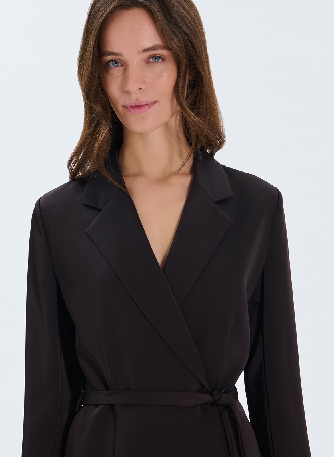 Veste tailleur cintrée en satin ZAPA Marron