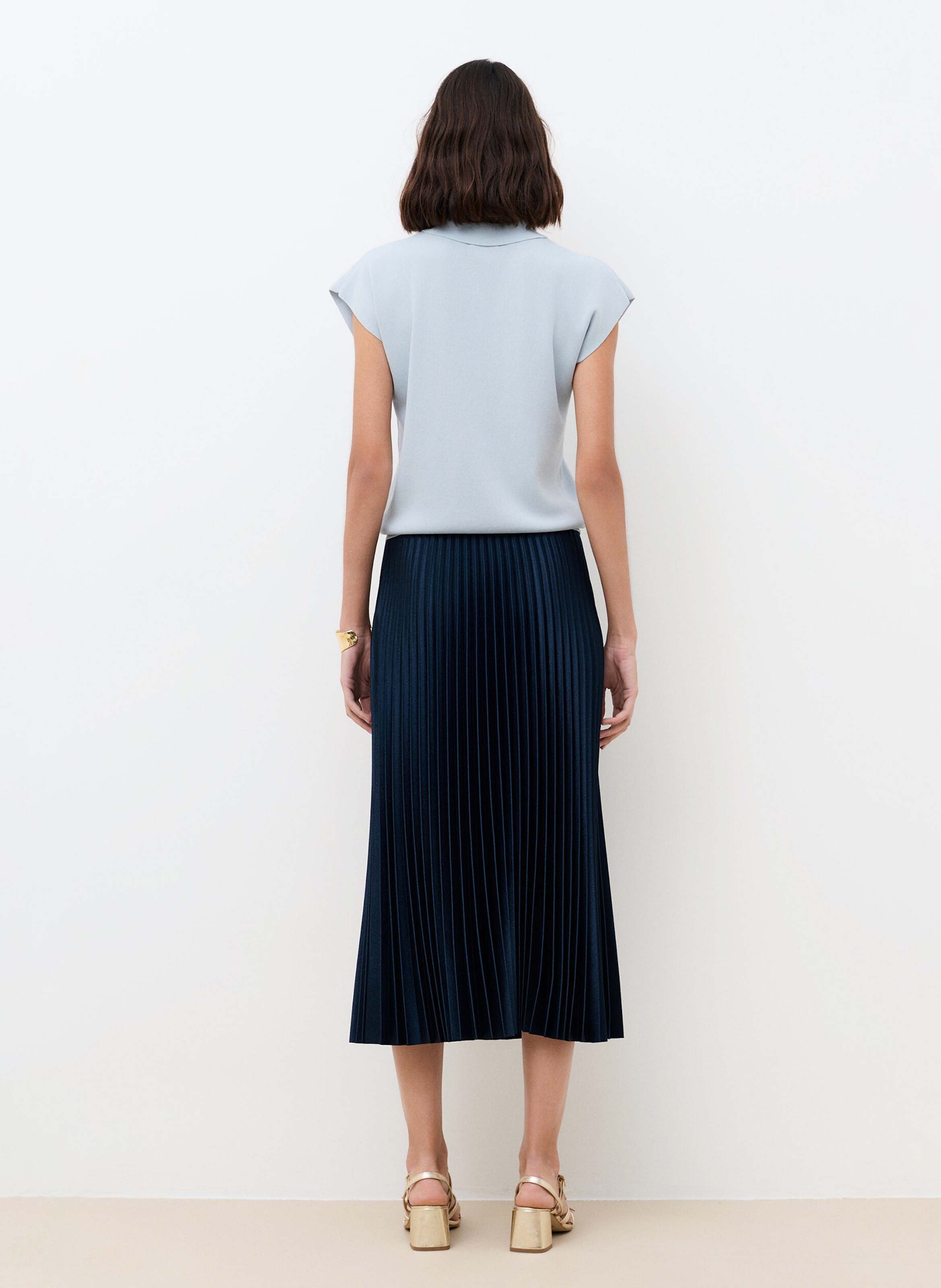 Pull sans manches col chemise uni CAROLL Bleu