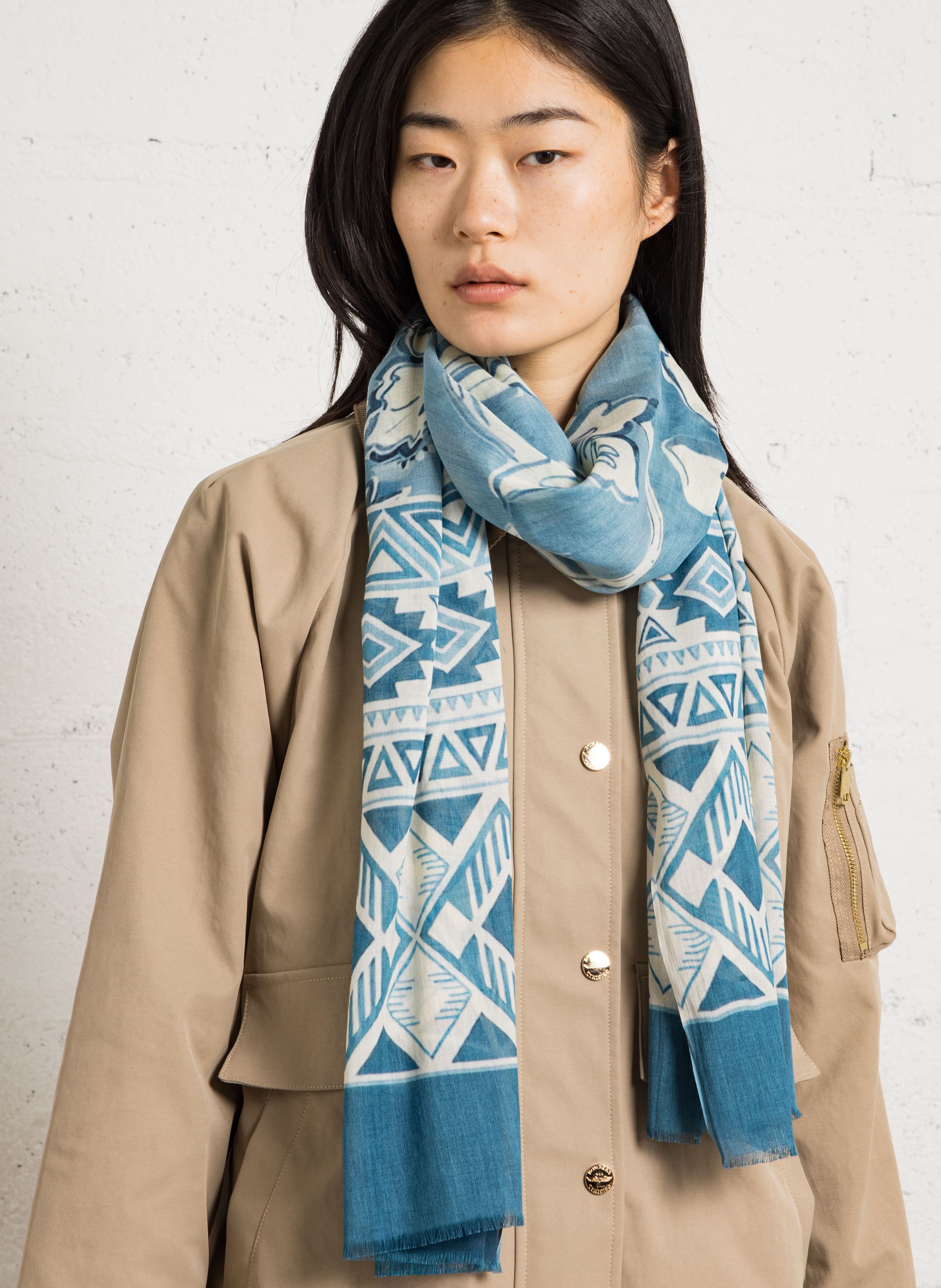 Printed cotton-blend floaty scarf SUD EXPRESS Blue