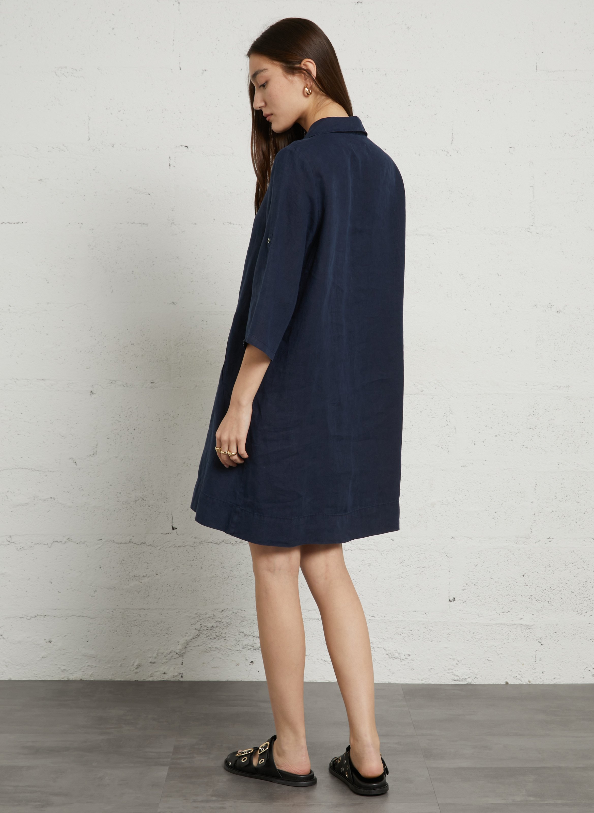 V-neck linen midi dress SUD EXPRESS Blue