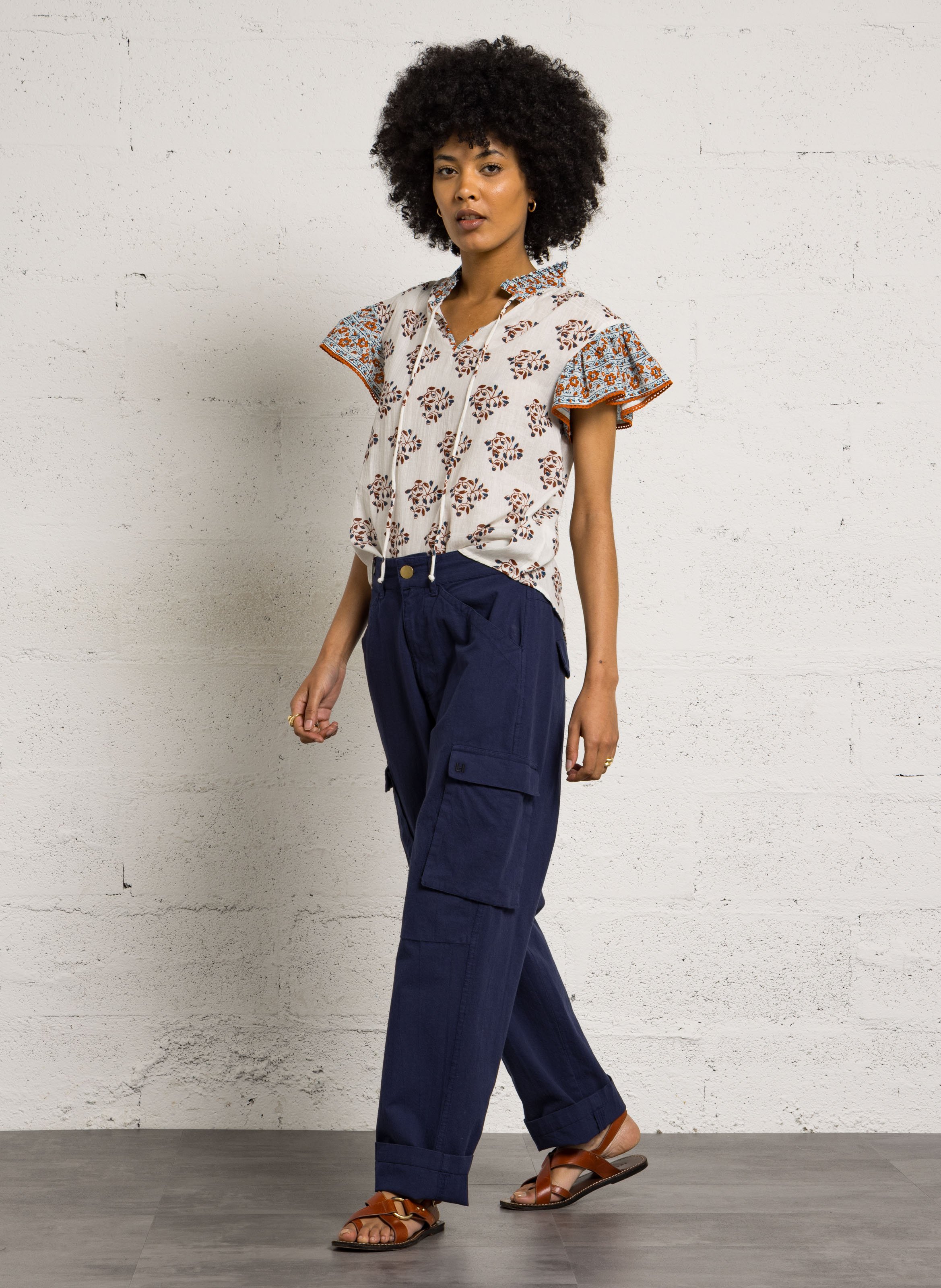 Pantalon cargo droit en coton bio LEON & HARPER Bleu