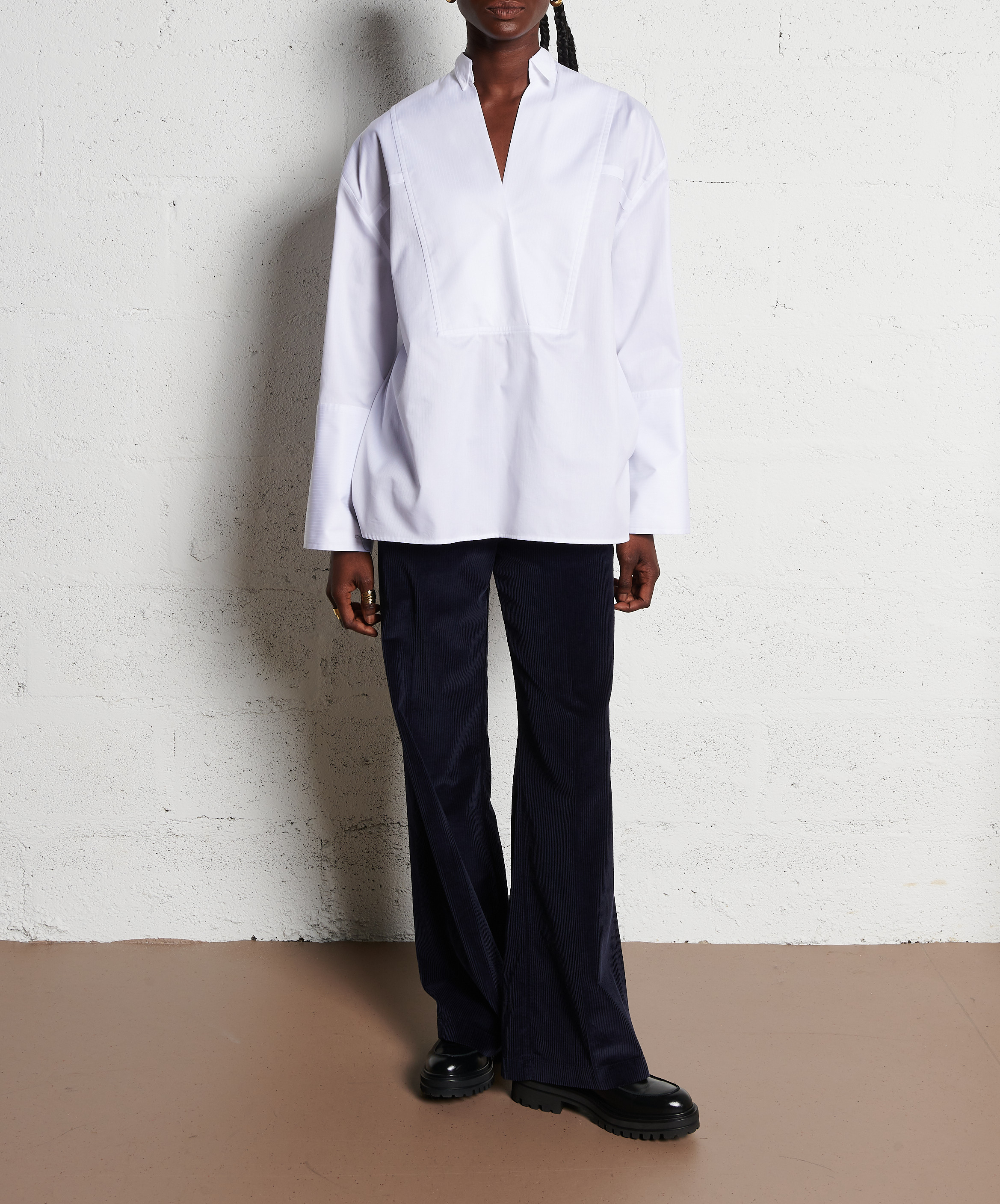 Pantalon droit en velours de coton POMANDERE Bleu