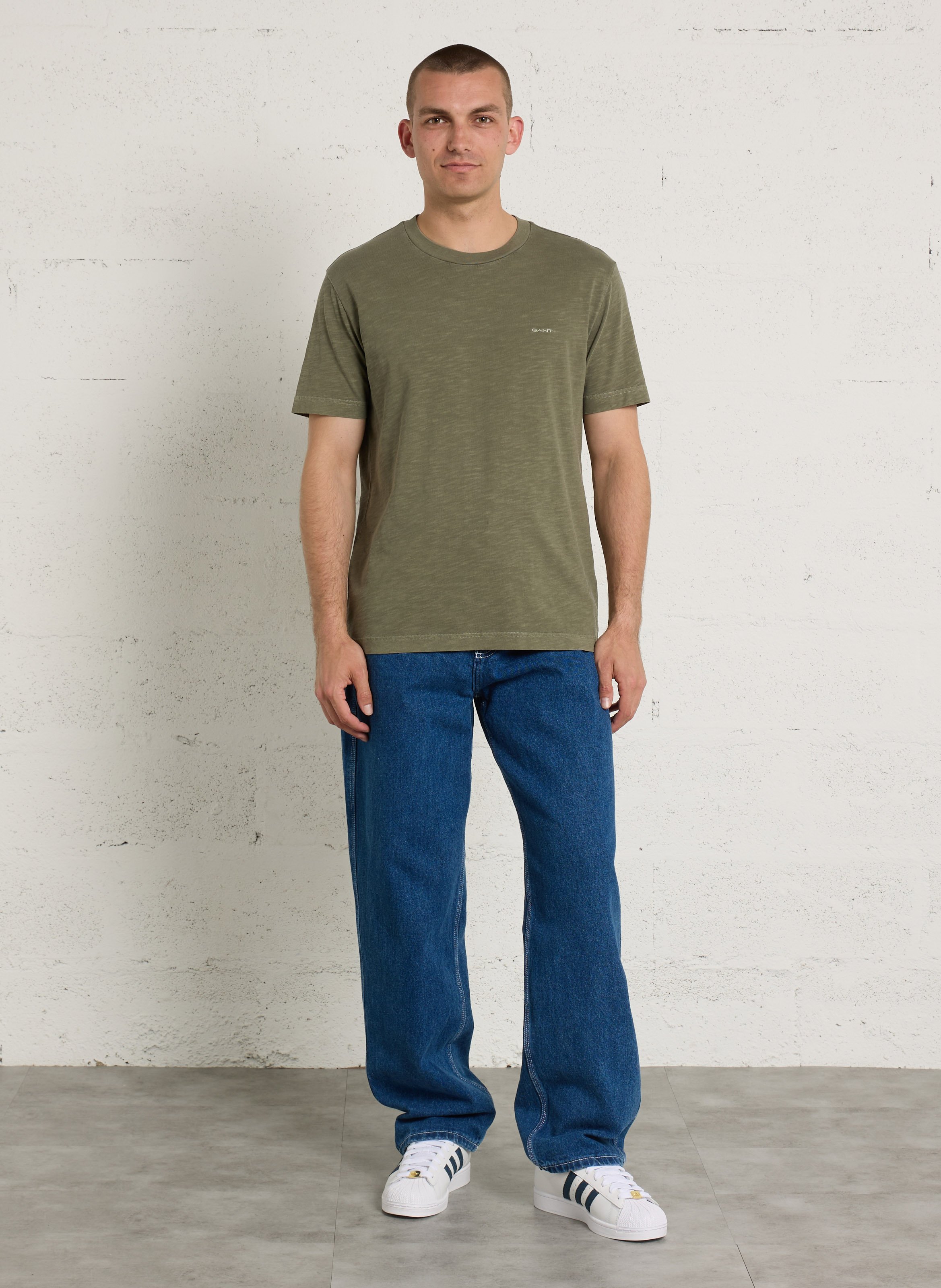 Staright embroidered round-neck cotton T-shirt GANT Green