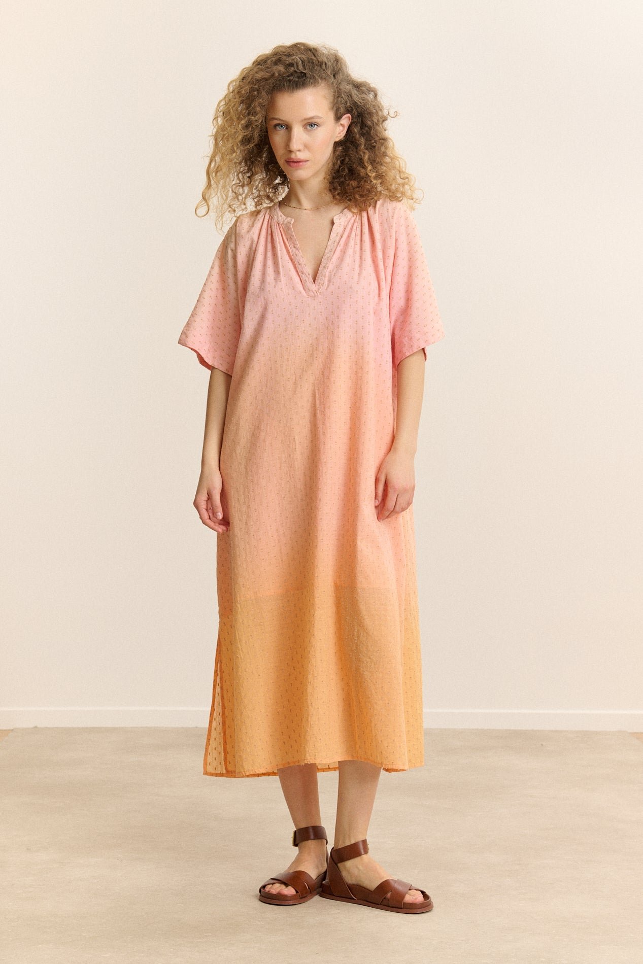 Robe midi manches courtes GARANCE PARIS Orange