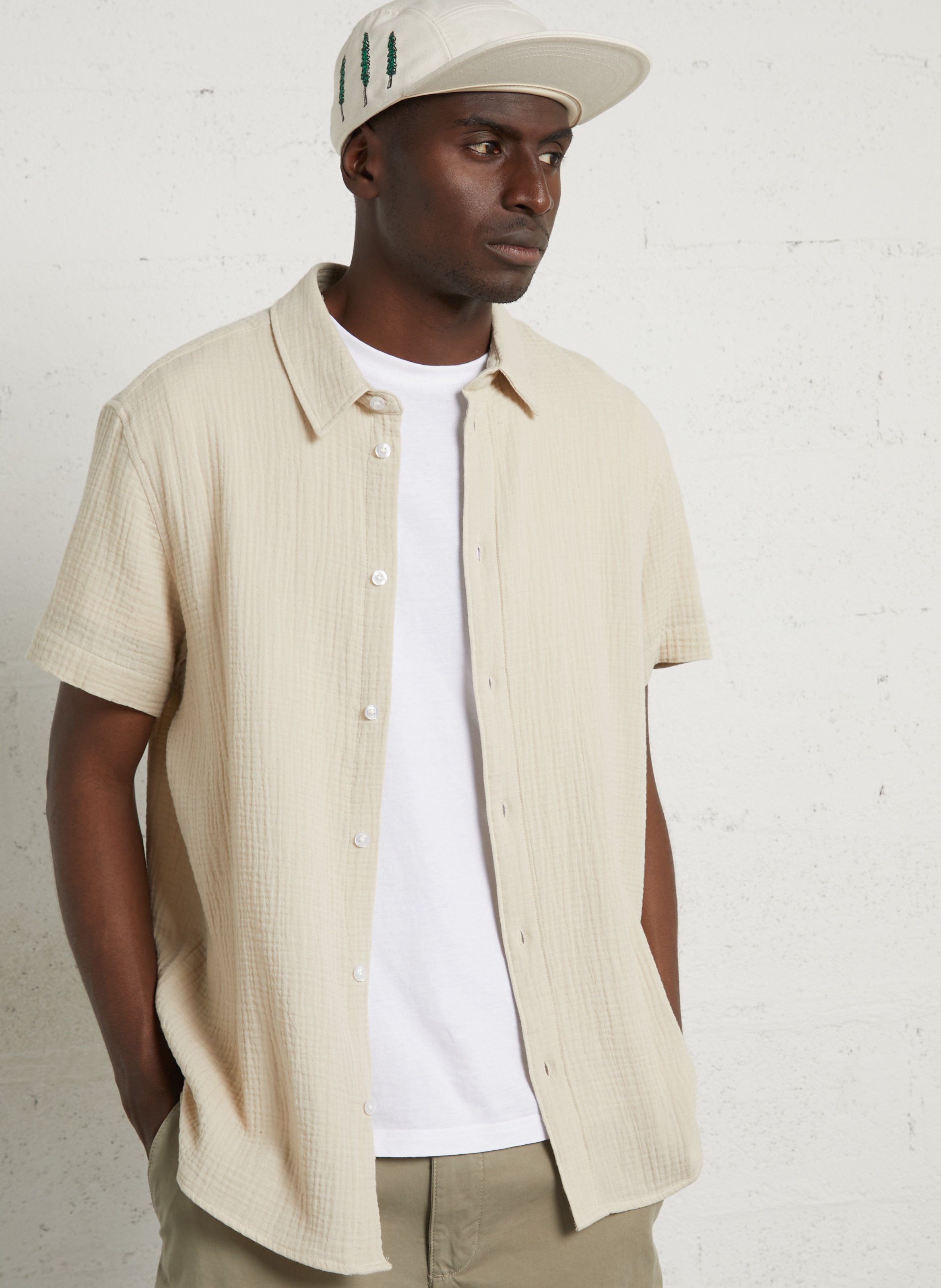Chemise col classique en coton SOLID Beige