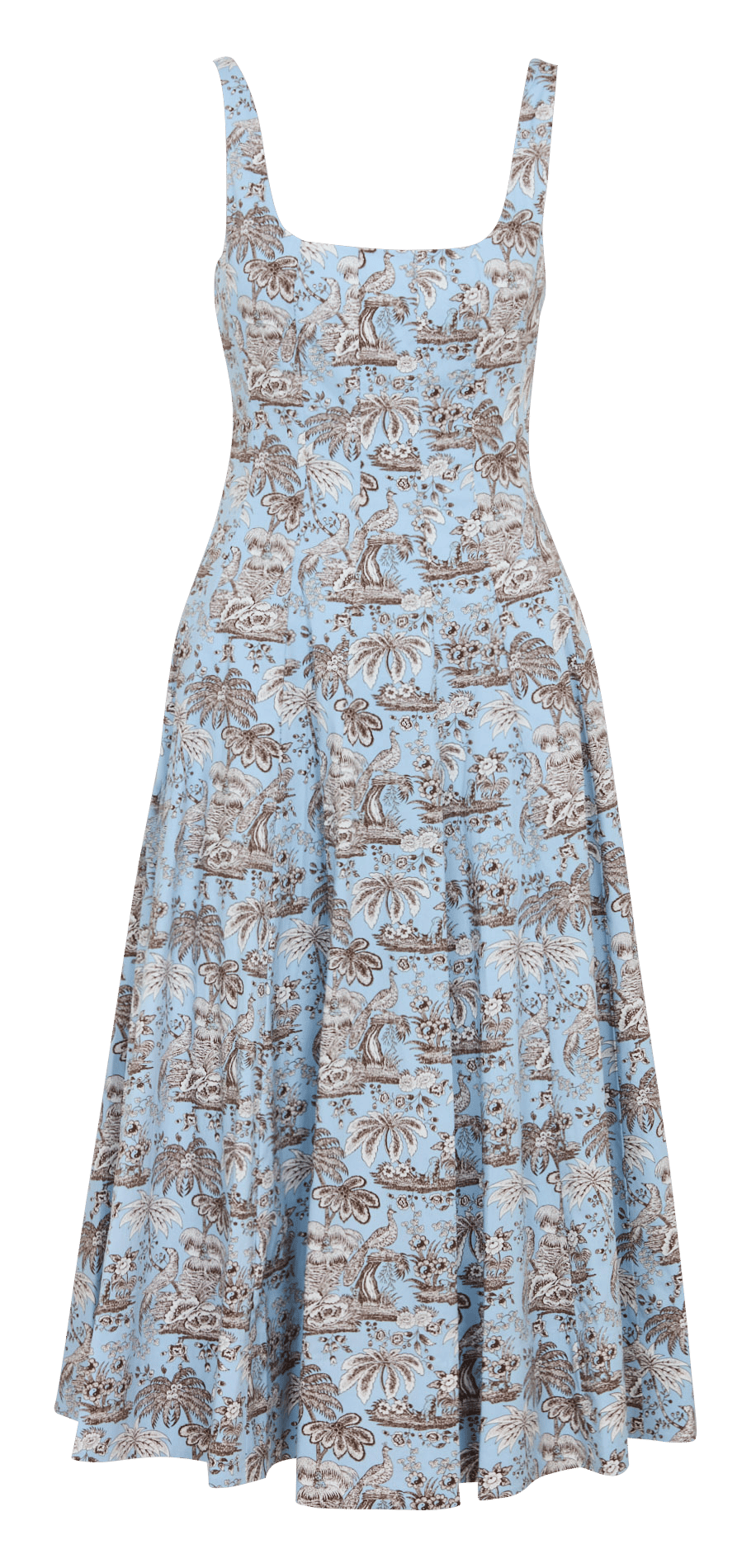 Midi ausgestelltes Baumwollmischkleid STAUD Blau