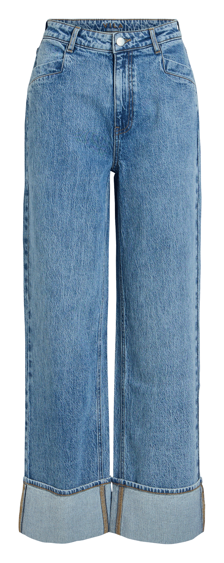 Rechte jeans met omgeslagen pijpen van katoenen denim. VILA Blauw
