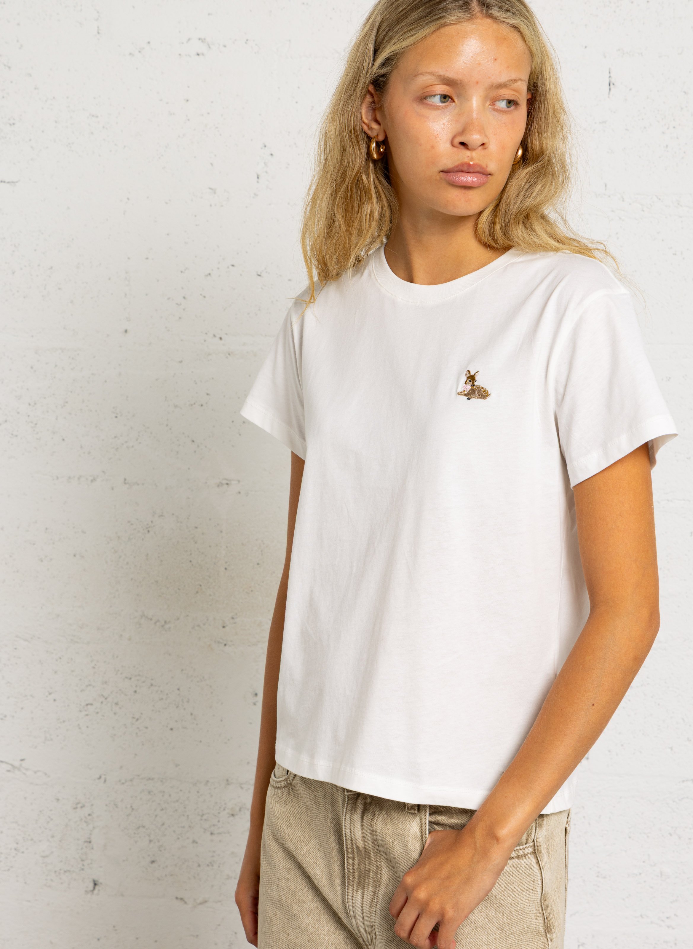 Recht, katoenen T-shirt met ronde hals en borduursel DES PETITS HAUTS Beige