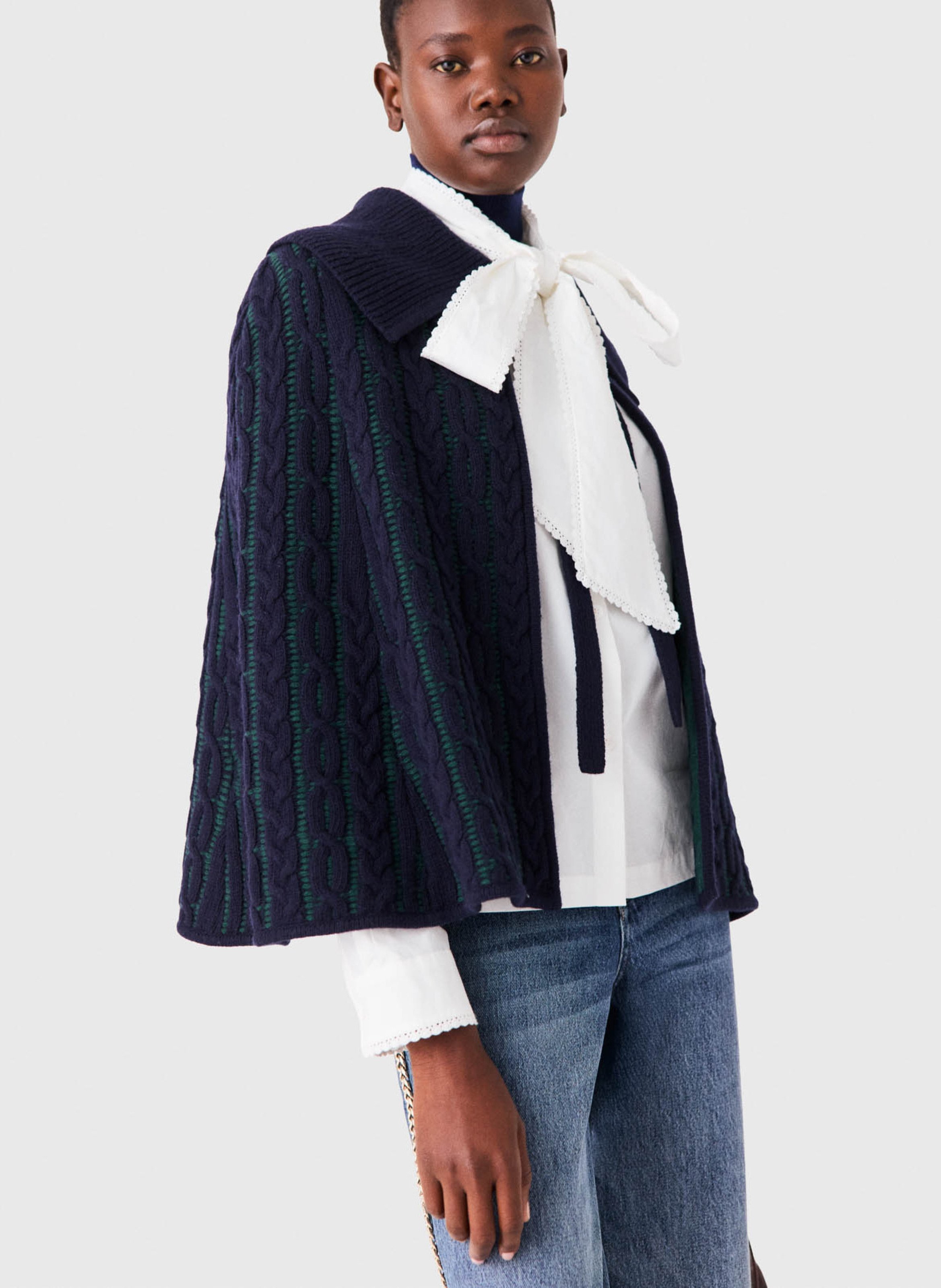 Rechte cape met klassieke kraag van gemengde wol MAJE Blauw