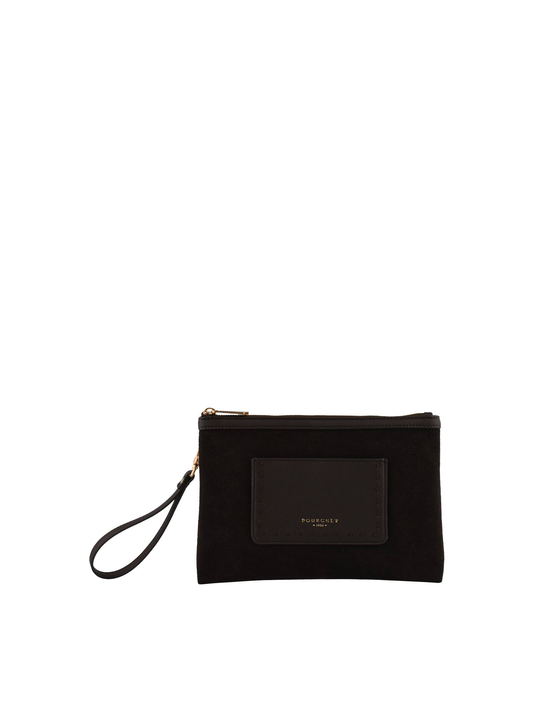 Suede cowhide leather clutch POURCHET Brown
