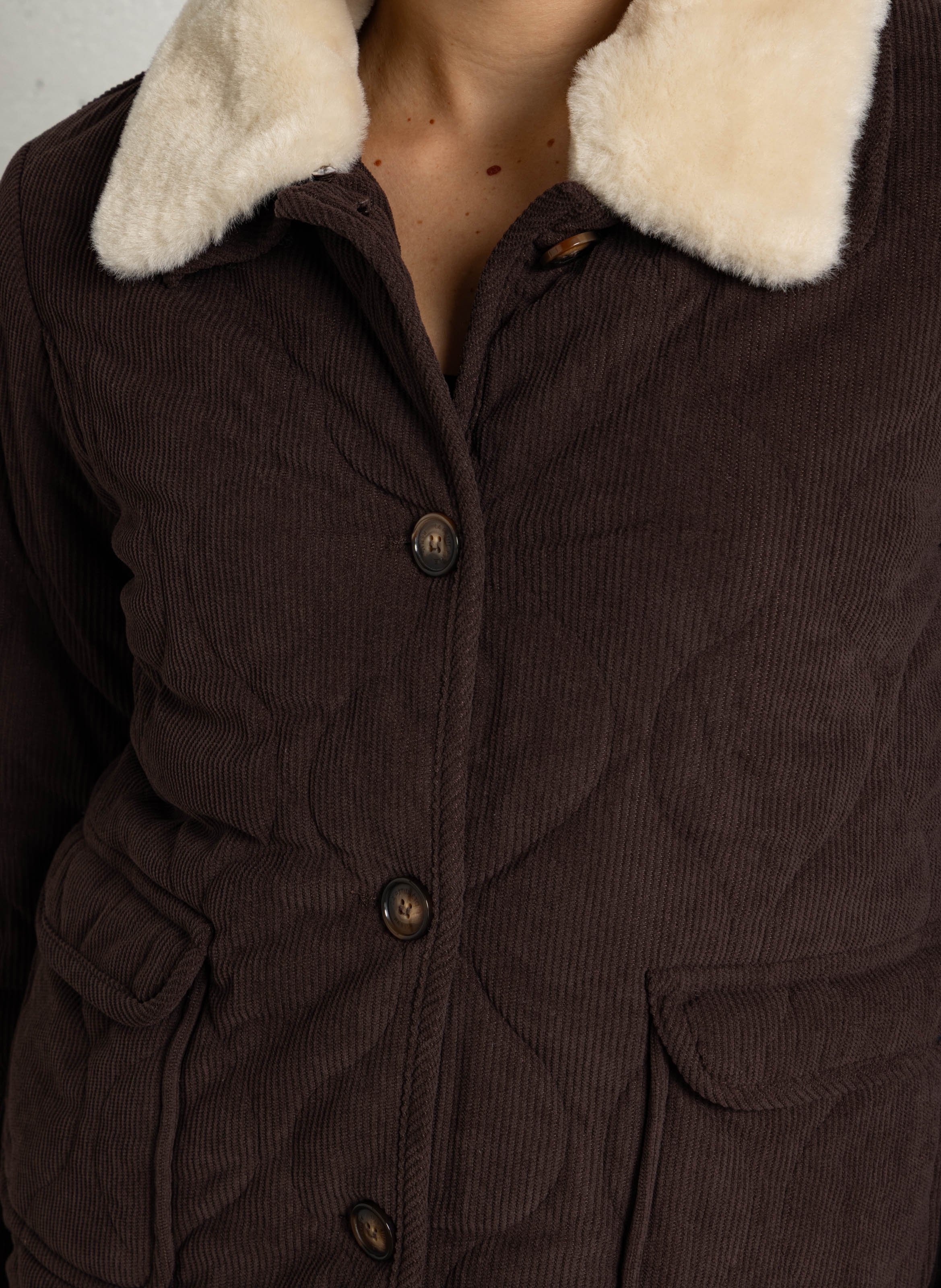 Rechte fluwelen corduroy jas LA PETITE ETOILE Bruin