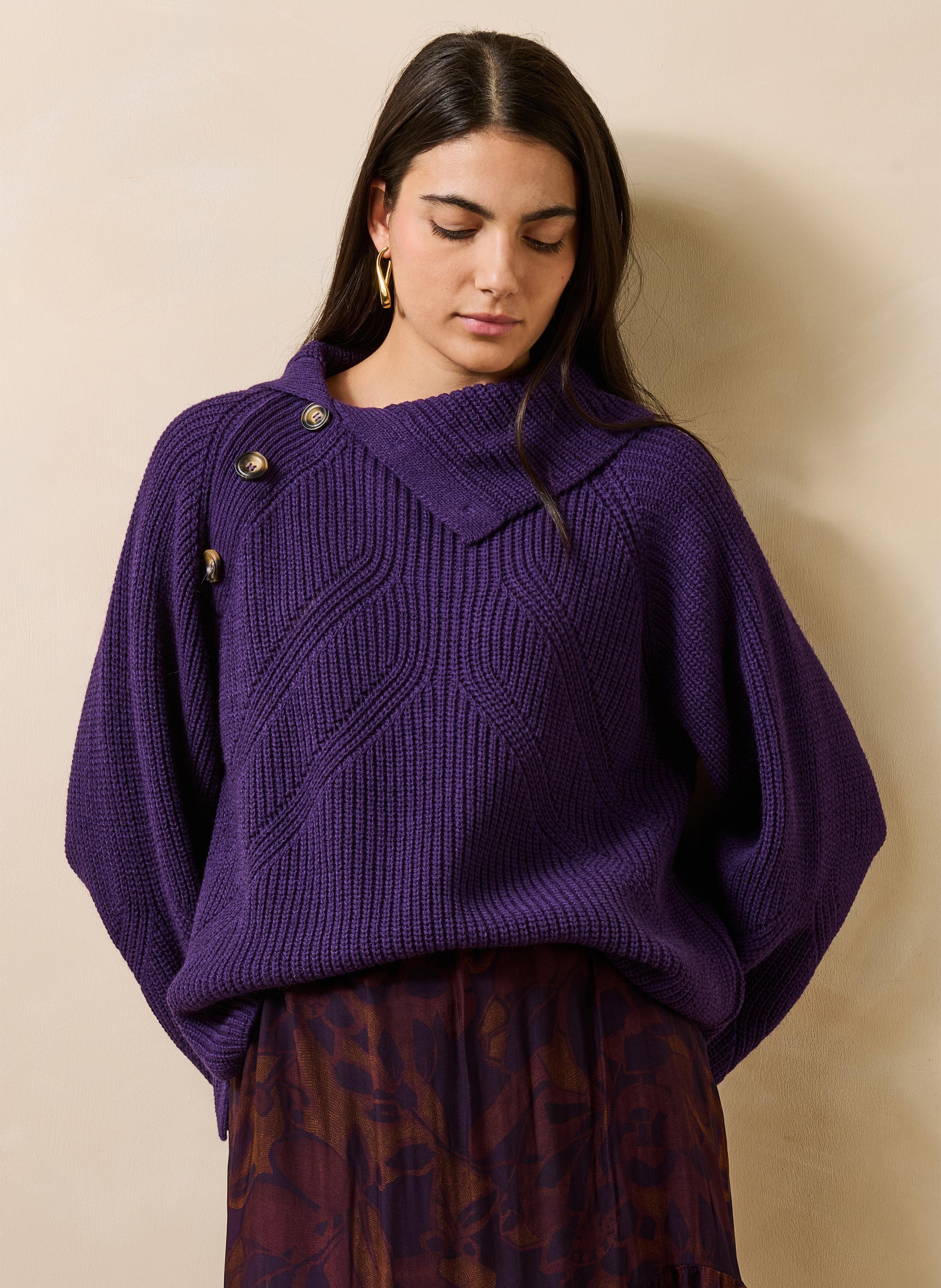 Pull ample en laine mélangé LA FEE MARABOUTEE Violet