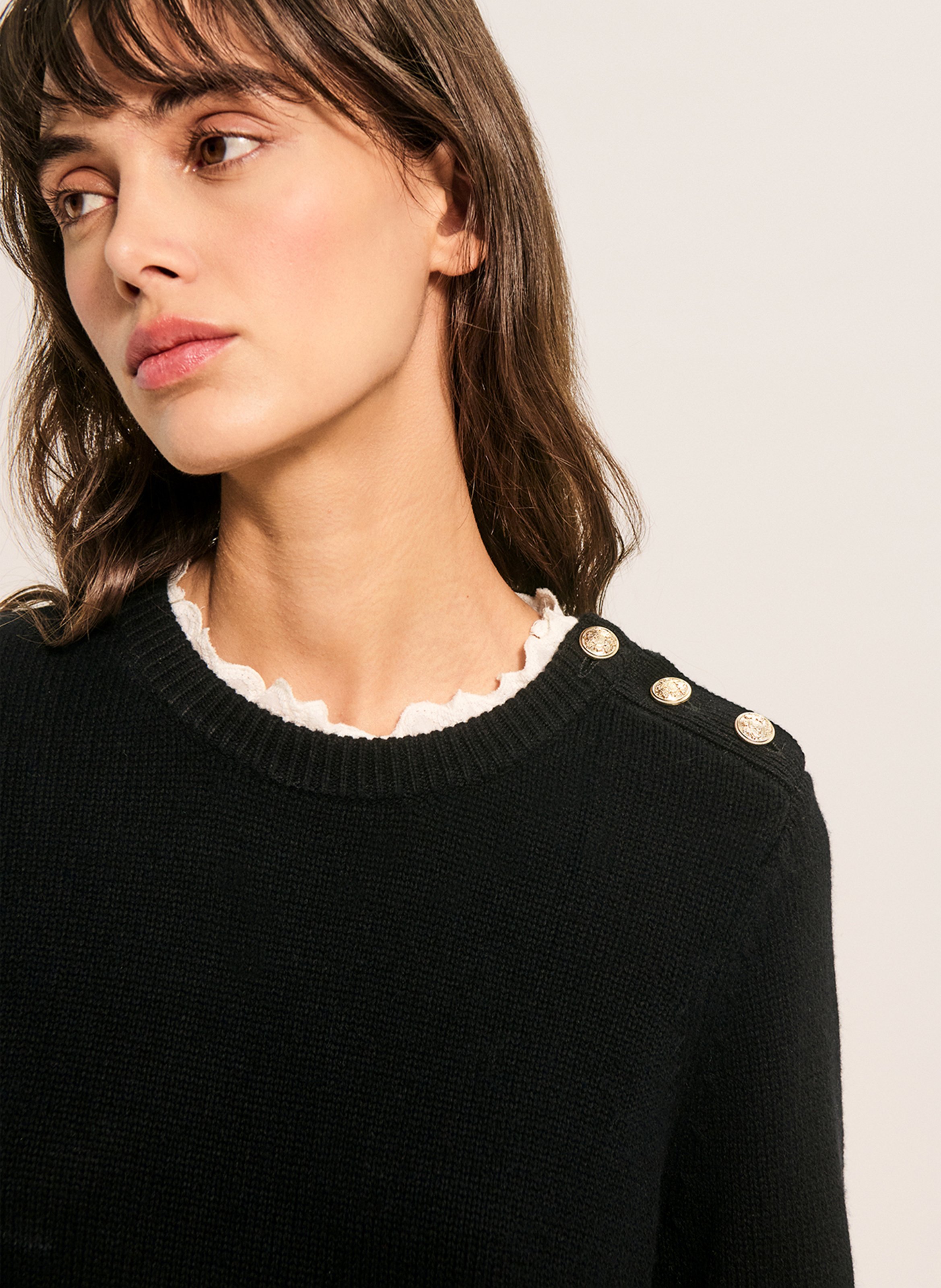 Robe courte à dentelle en laine  PABLO Noir