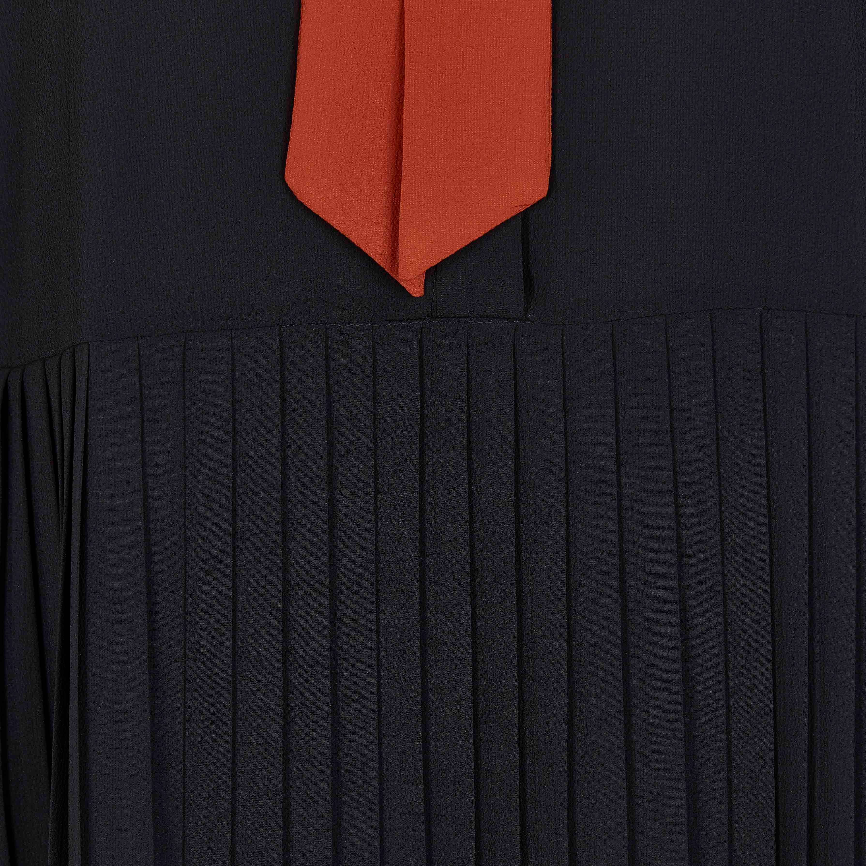 Crepe dress with pussy-bow collar and narrow pleats  ATTIC AND BARN Black