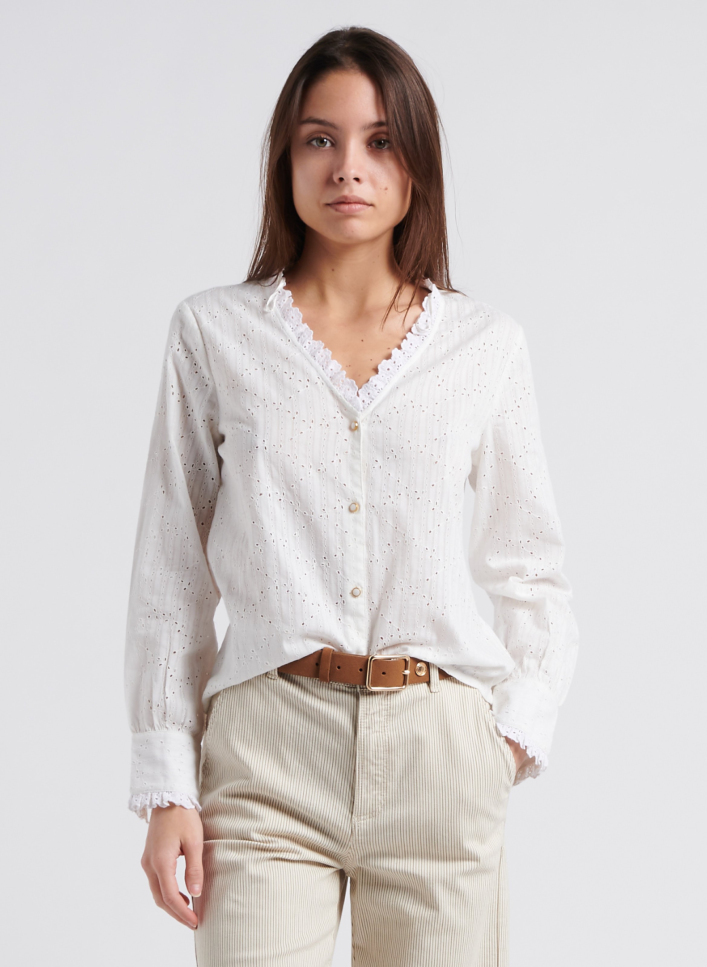 Camisa cuello pico online mujer