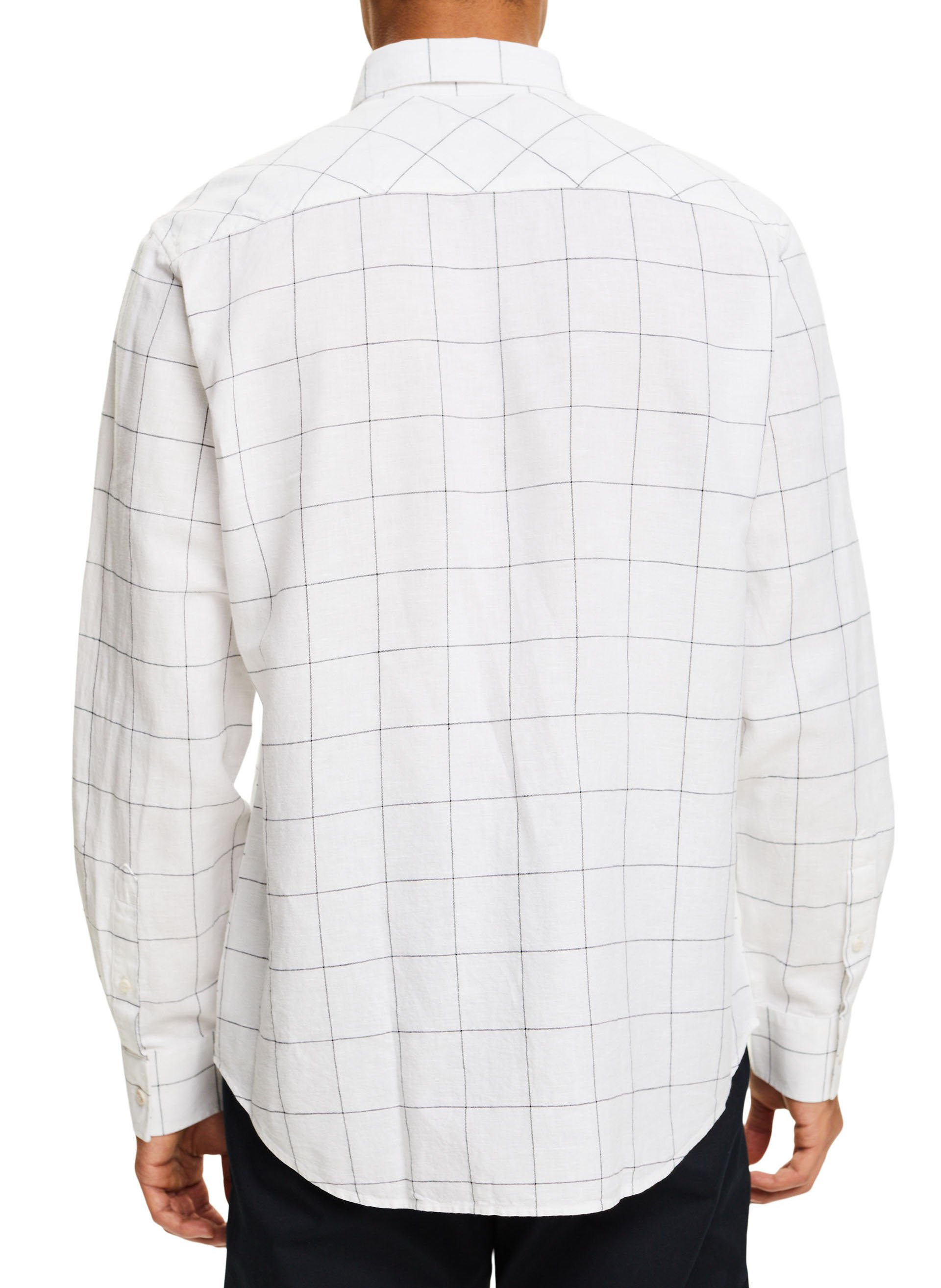 Checked linen and cotton shirt with button-down collar ESPRIT White