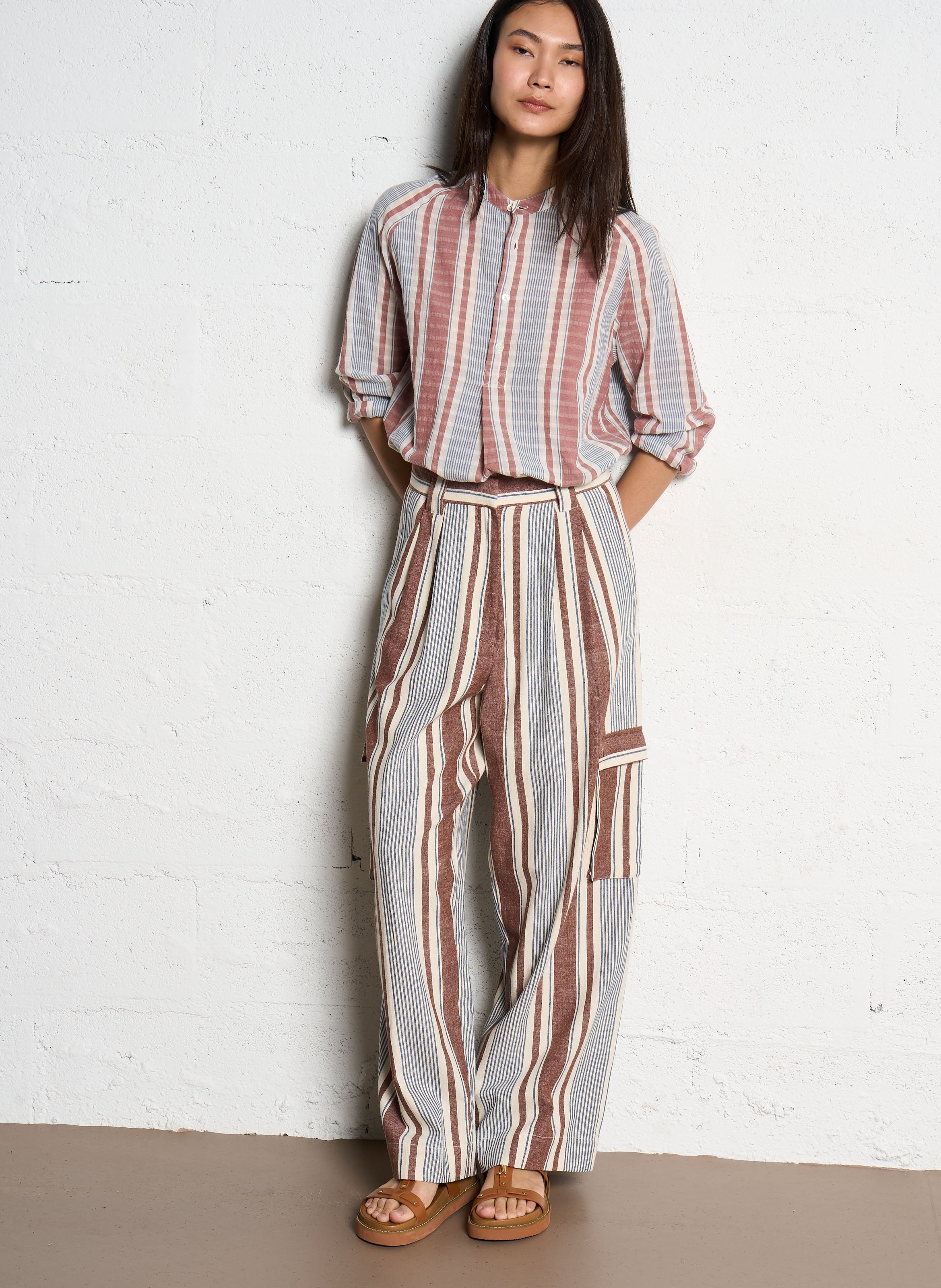 Striped wide-leg pants Brown