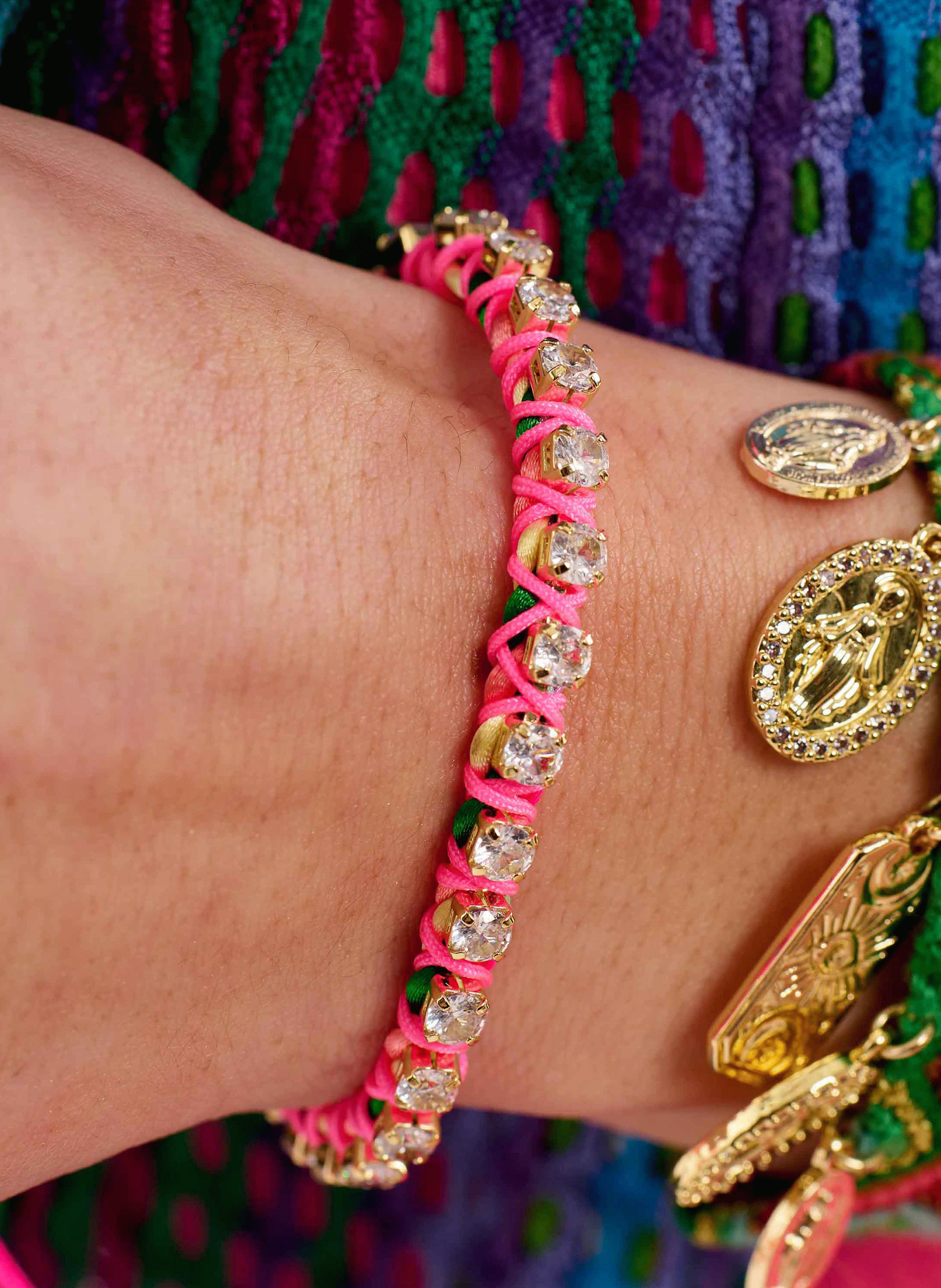 Adjustable cord and bead bracelet HIPANEMA Pink