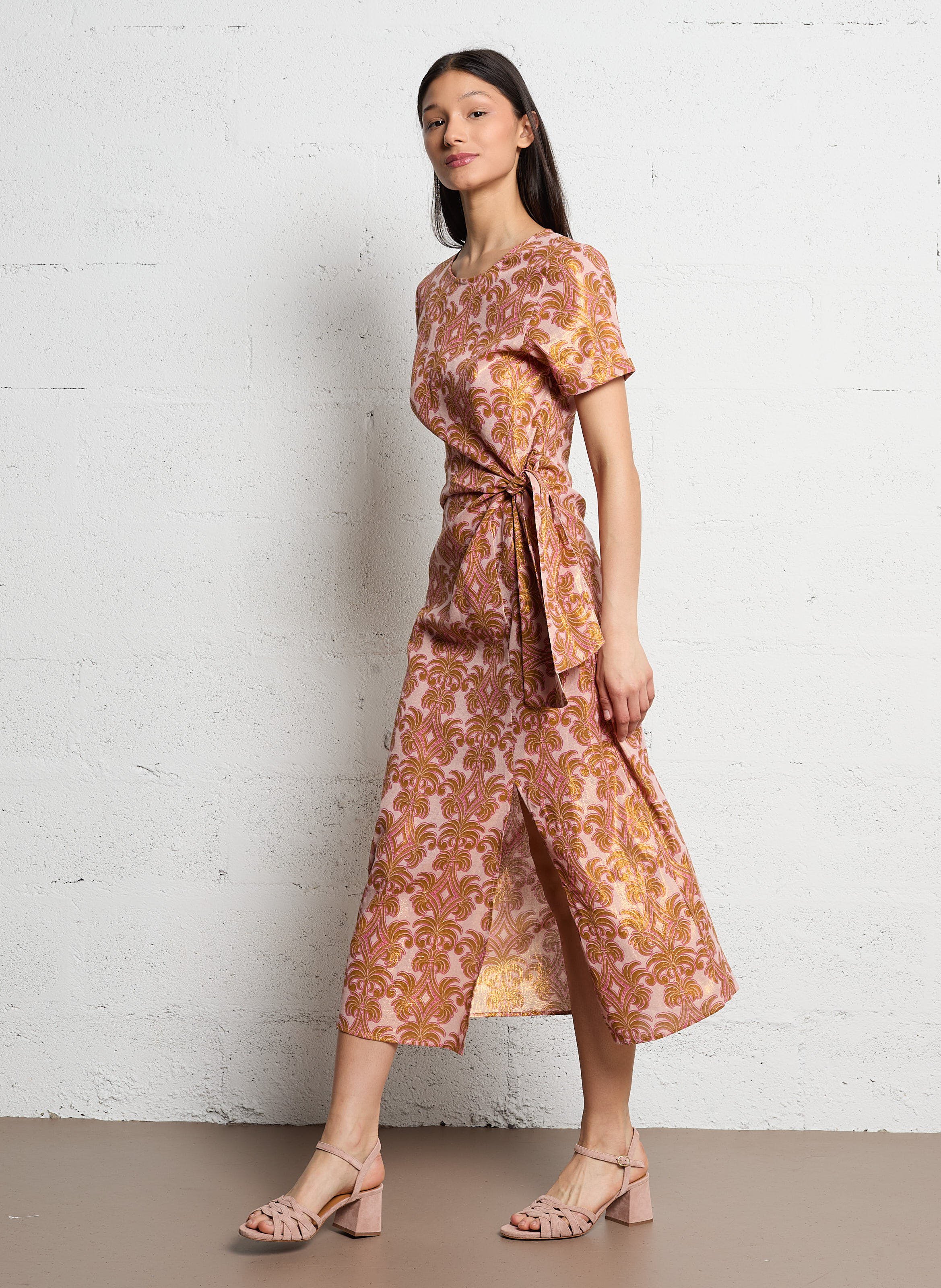 Halflange jurk met ronde hals - katoenblend LA PETITE ETOILE Goudkleurig