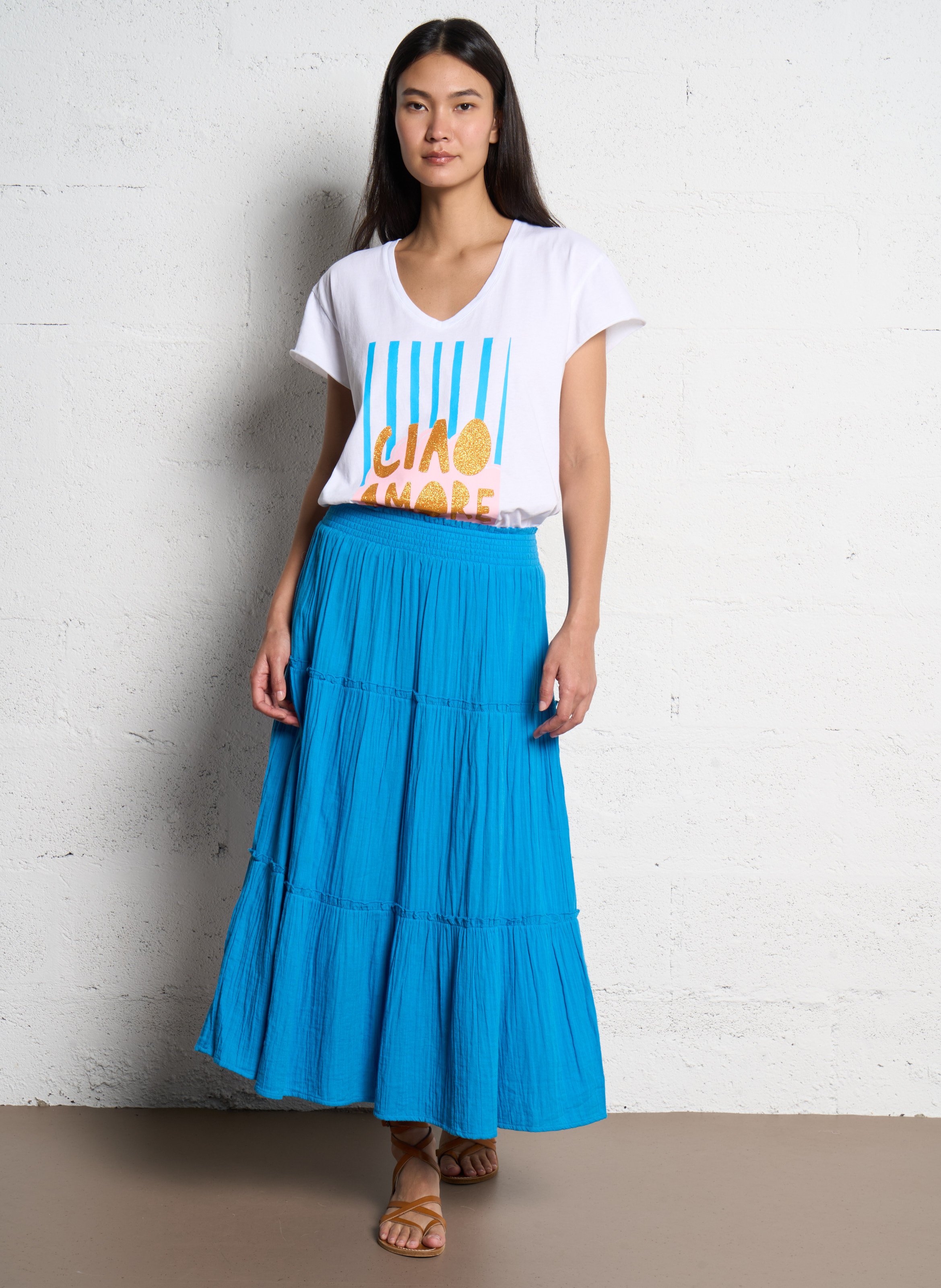 Tee-shirt col v en coton PLEASE Blanc