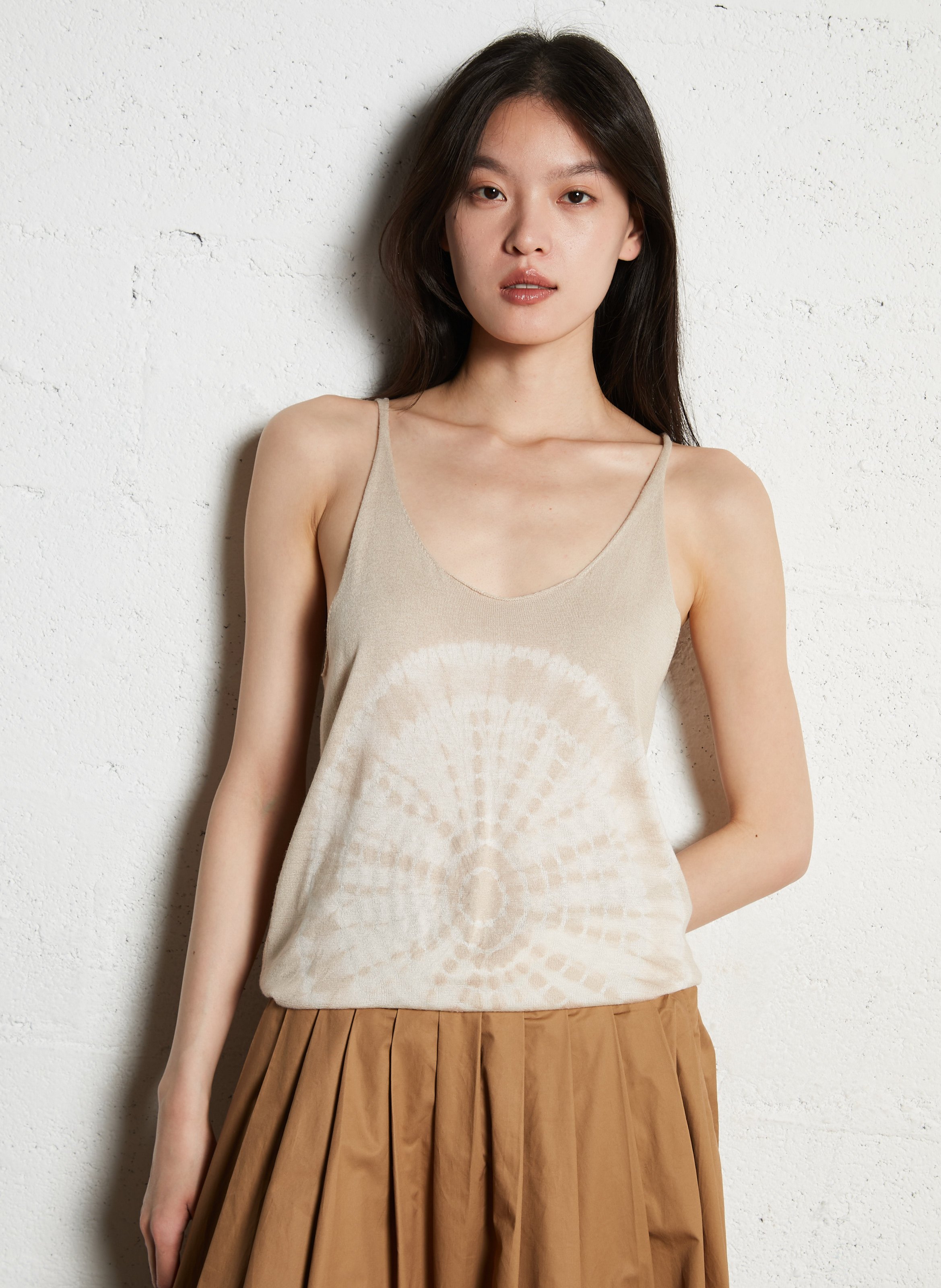 Printed silk blend straight top KUJTEN Beige