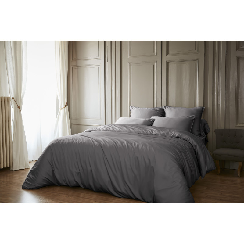 Cotton percale pillow case L'EFFET PAPILLON Grey