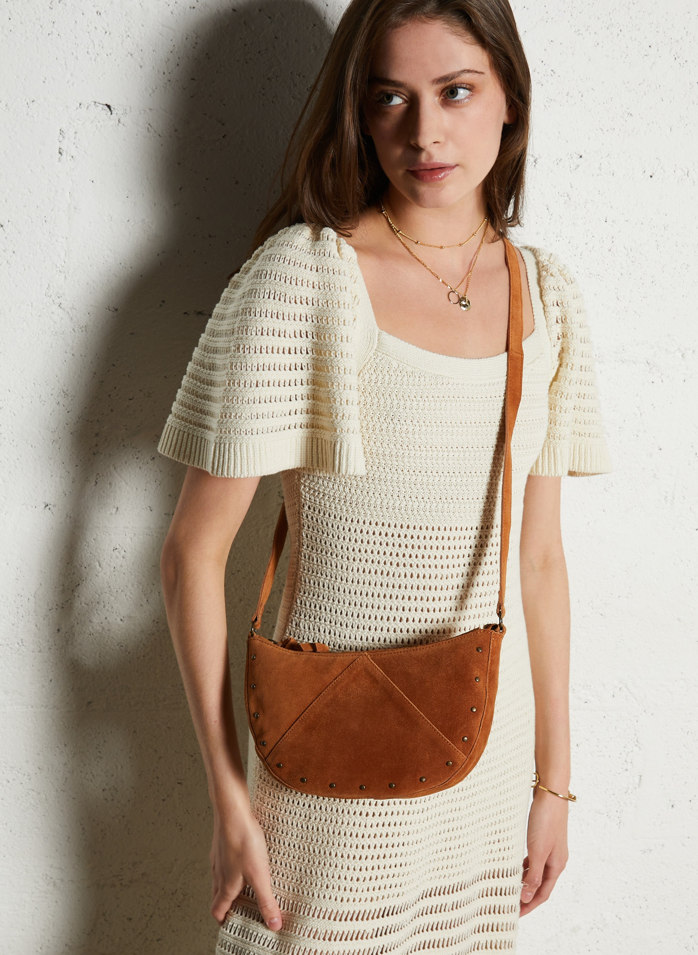 Dori leather shoulder bag PIECES Brown