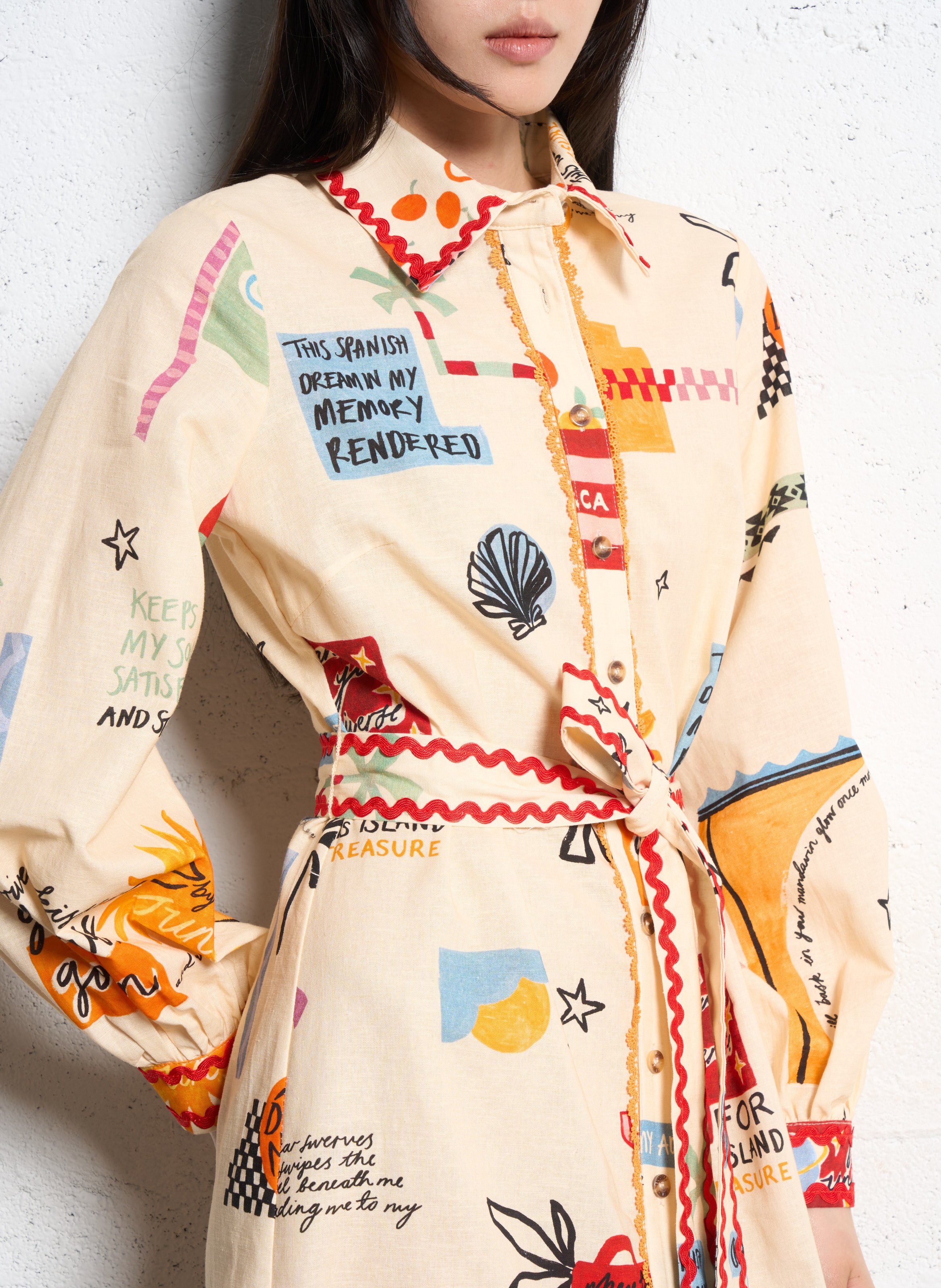 Long dress with classic collar in blended cotton NEVER FULLY DRESSED Multicolored