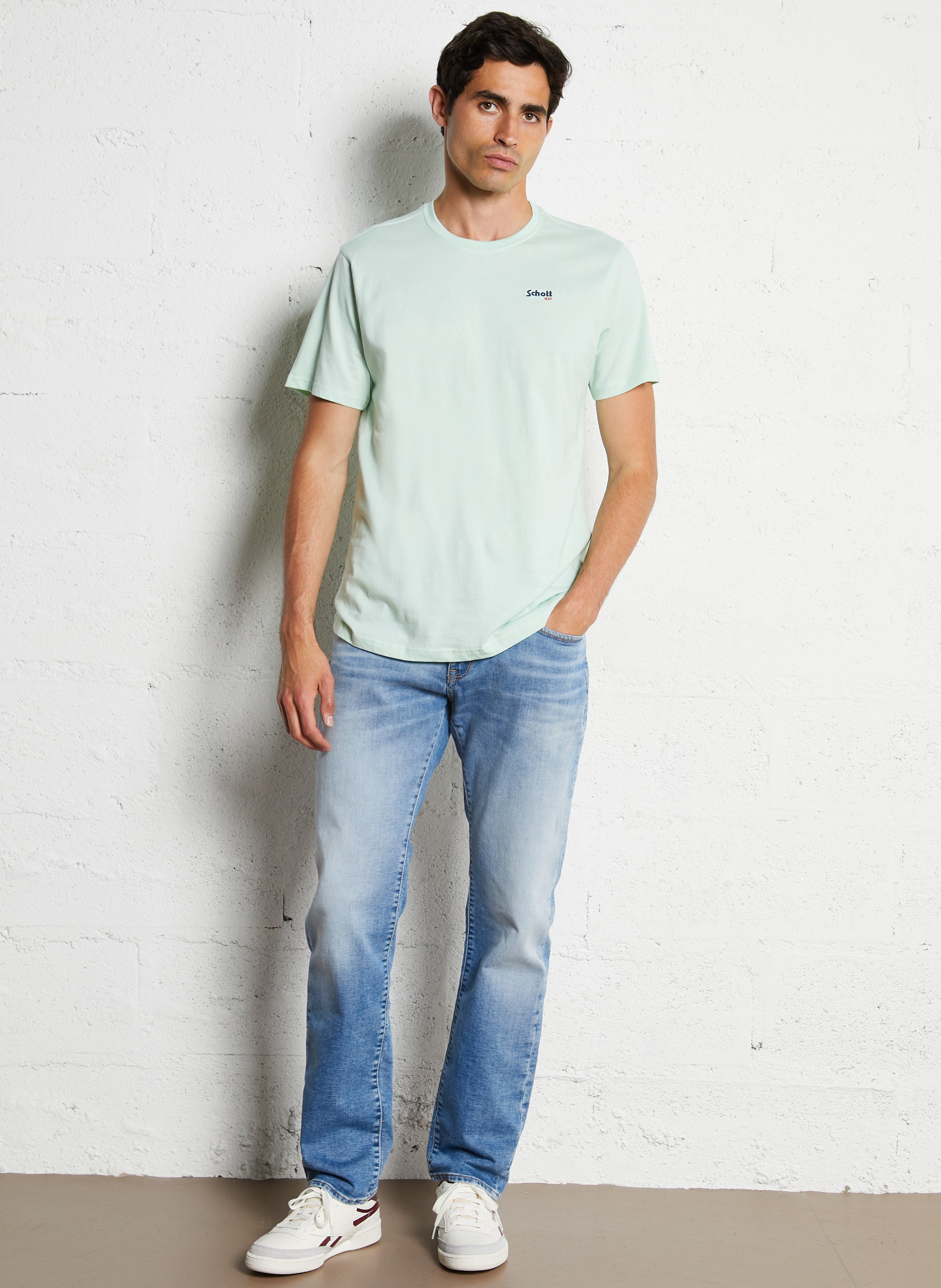 Tee-shirt manches courtes en coton SCHOTT Vert