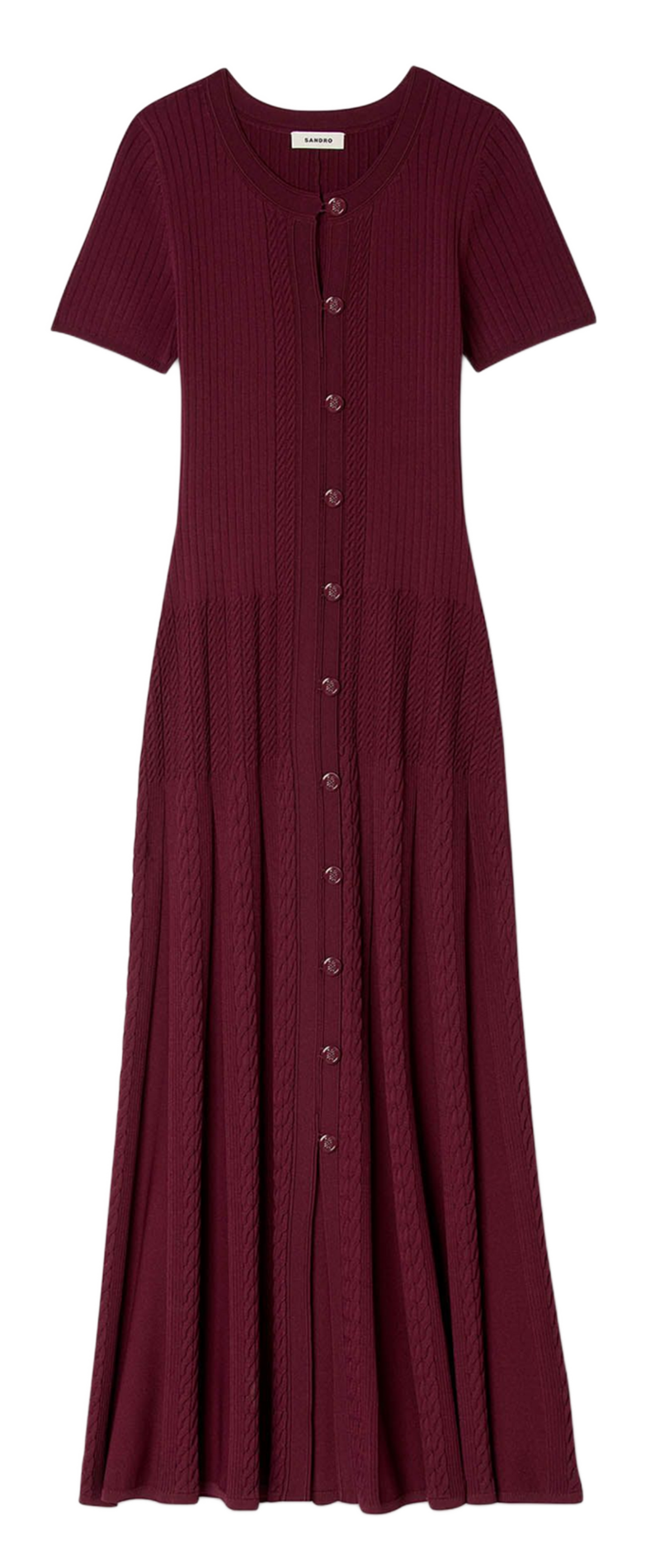 Robe longue col rond en maille SANDRO Rouge