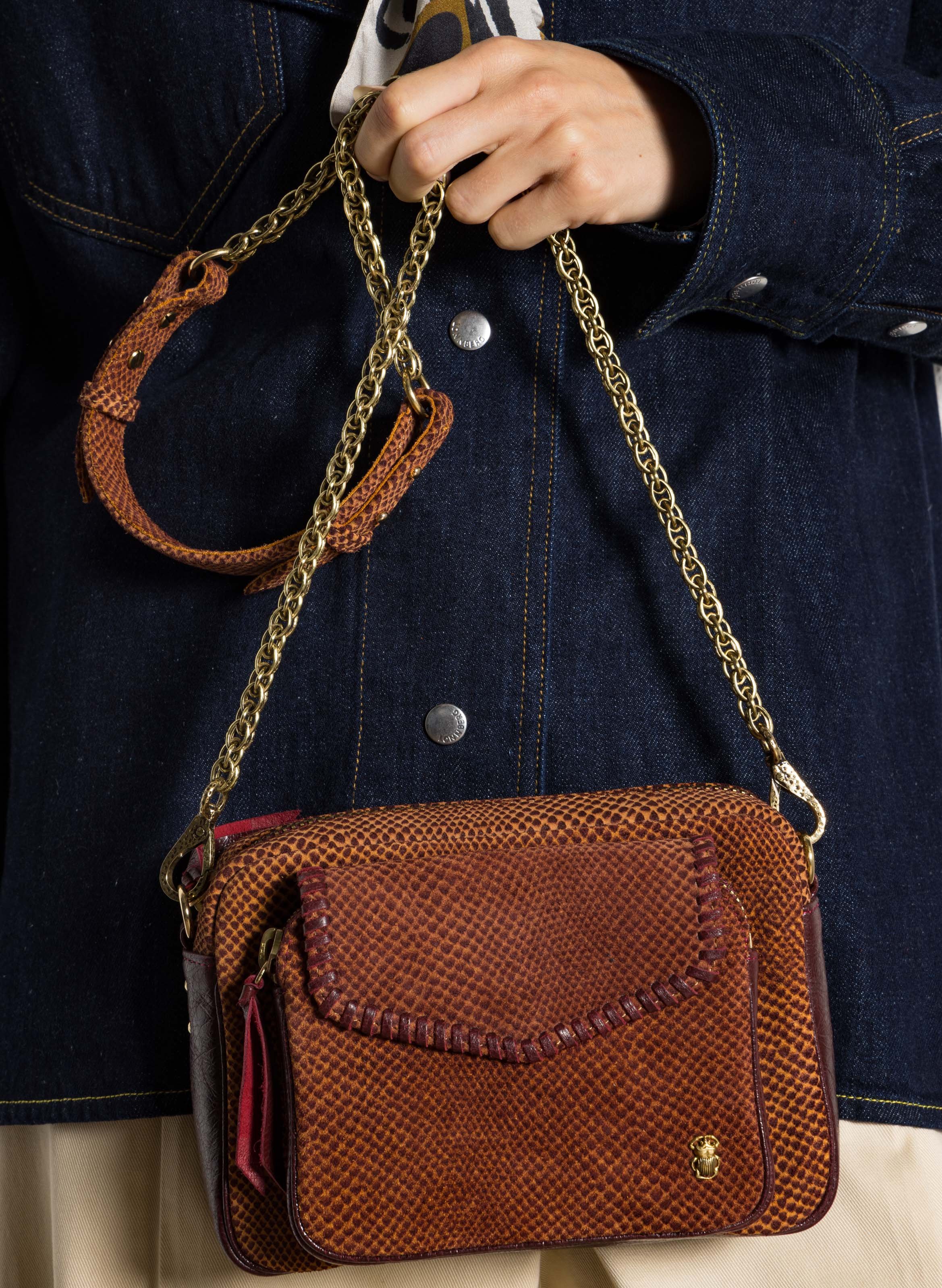 Sac bandoulière en cuir mélangé CLARIS VIROT Rouge