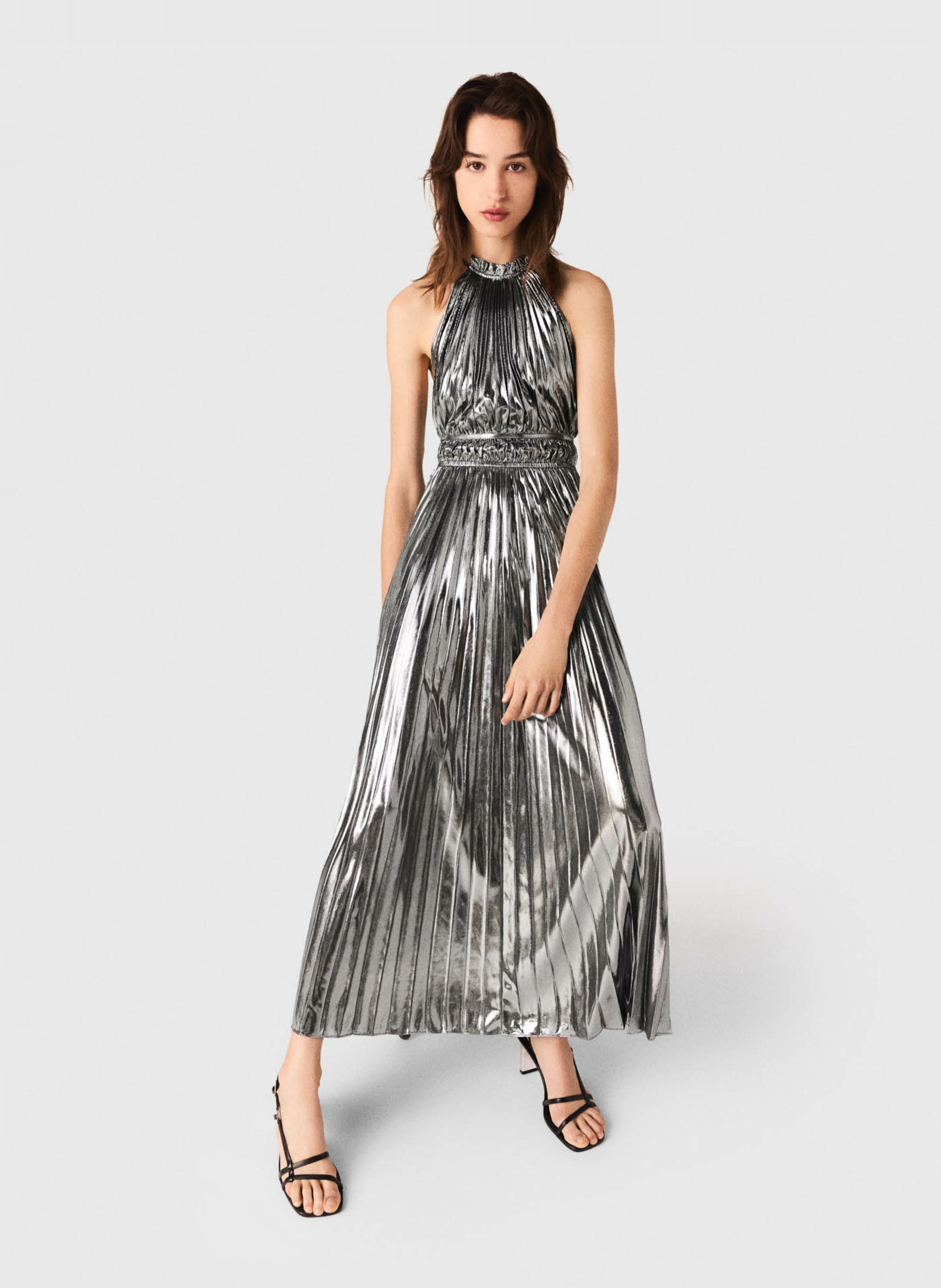 Long metallic dress MAJE Silver