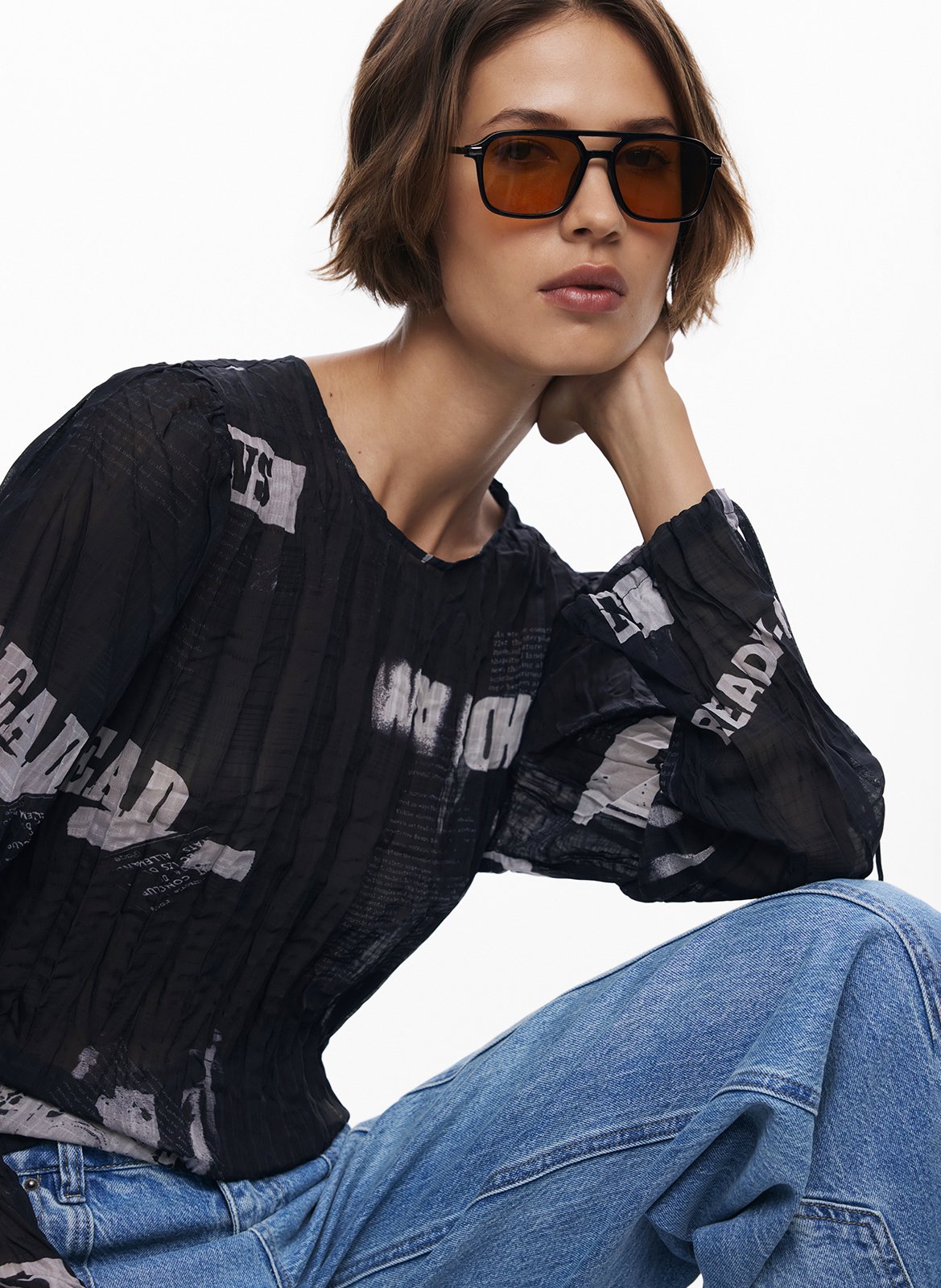 Blouse col rond imprimée  DESIGUAL Noir