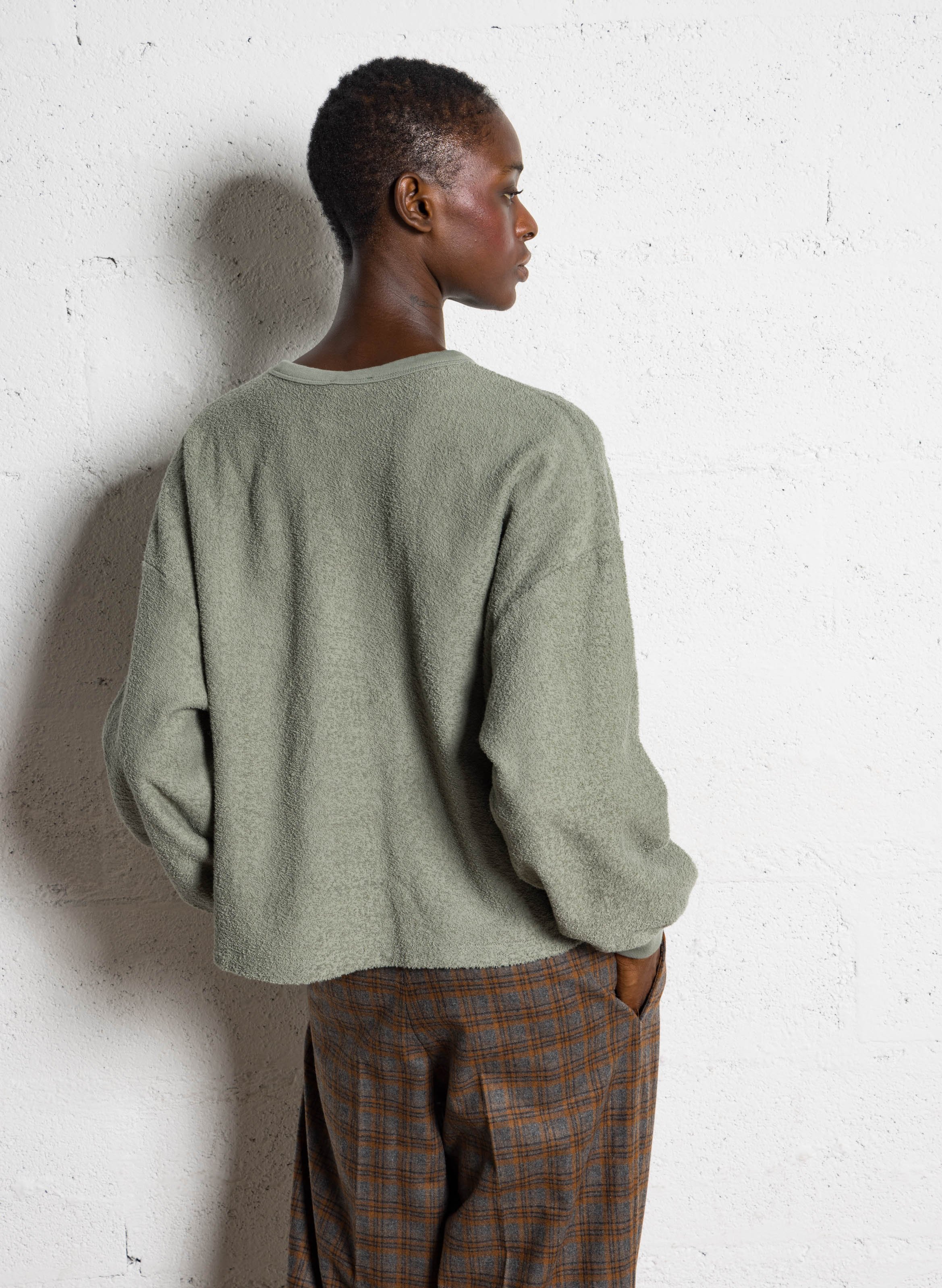 Sweat molletonné col rond en coton bio AMERICAN VINTAGE Vert