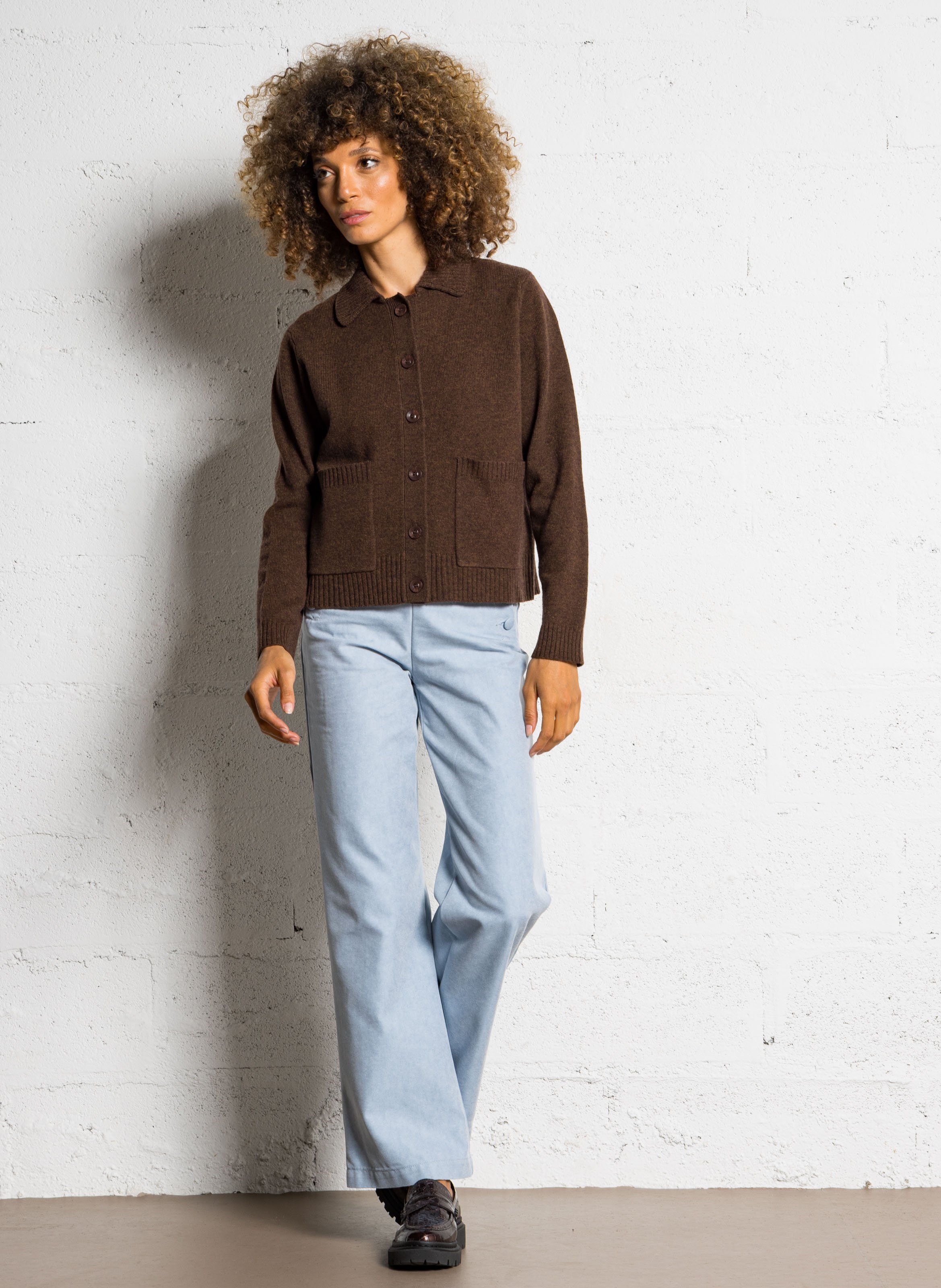 Gilet droit col classique en laine BENSIMON Marron