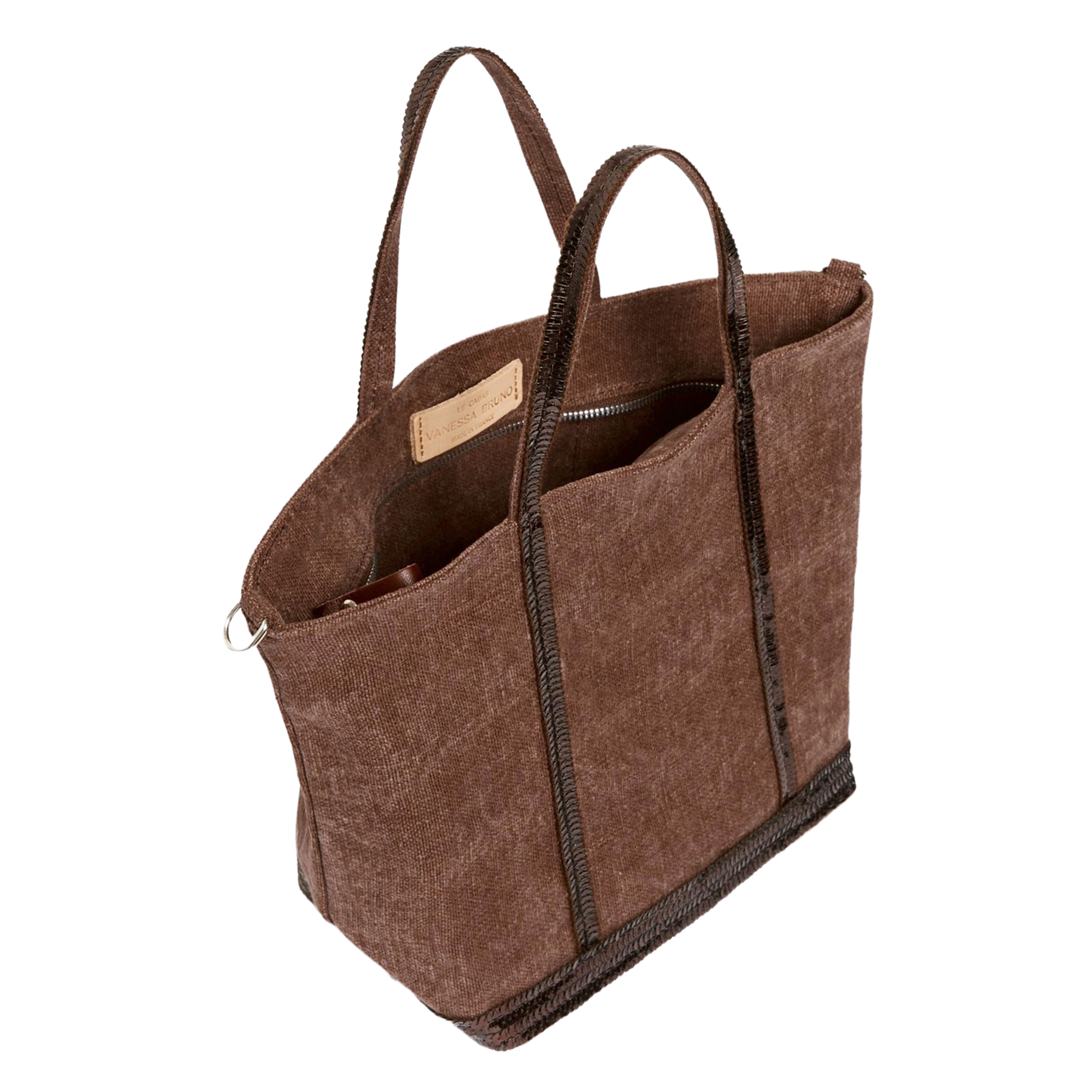 Sequined linen tote bag - Small size VANESSA BRUNO Brown