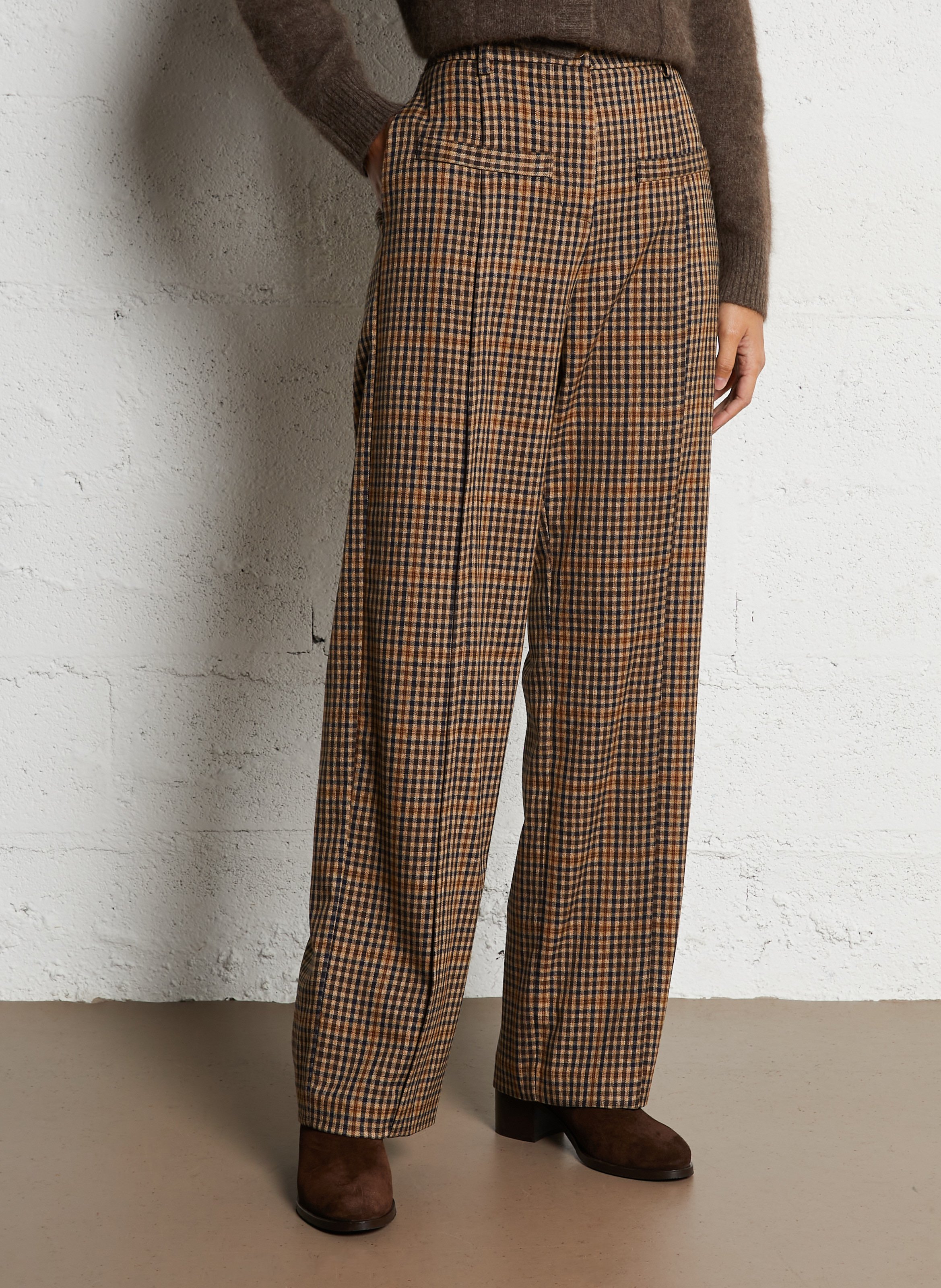 Pantalon large à carreaux IMPERIAL Marron