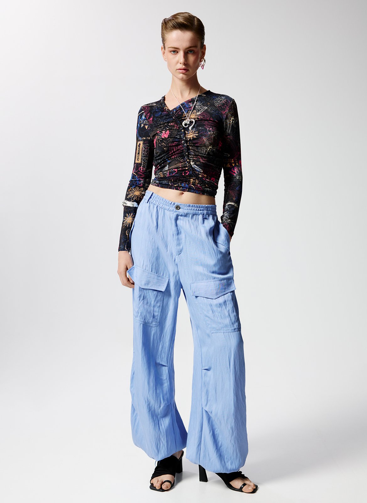 Tee-shirt froncé à imprimé graffiti DESIGUAL Noir