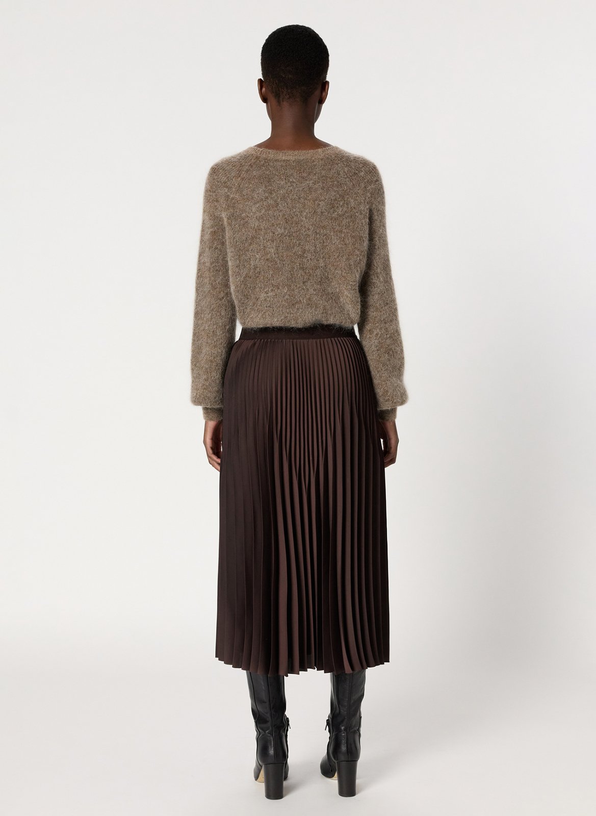 Jupe évasée plissée unie GERARD DAREL Marron