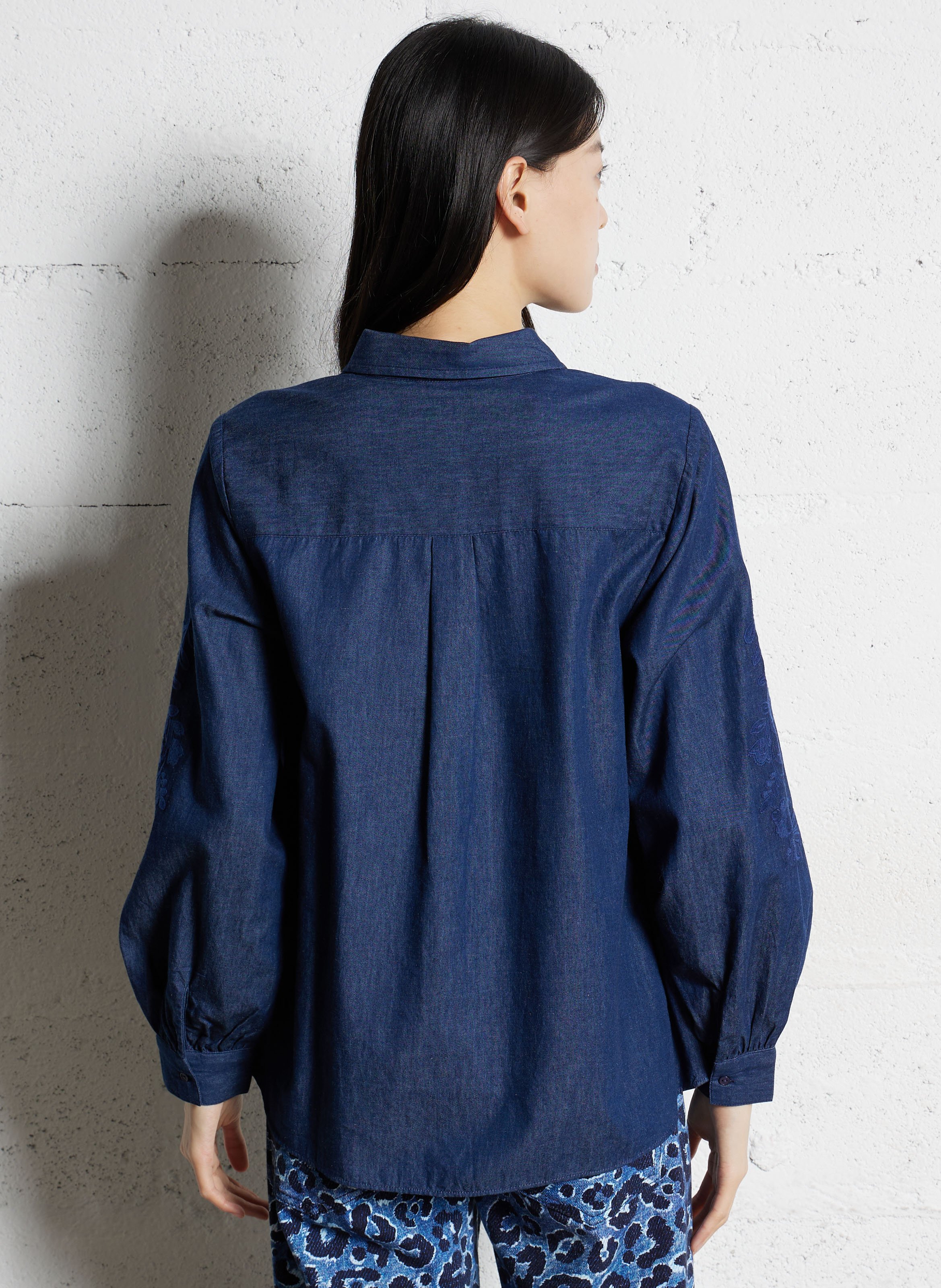 Chemise ample col classique en coton Bleu