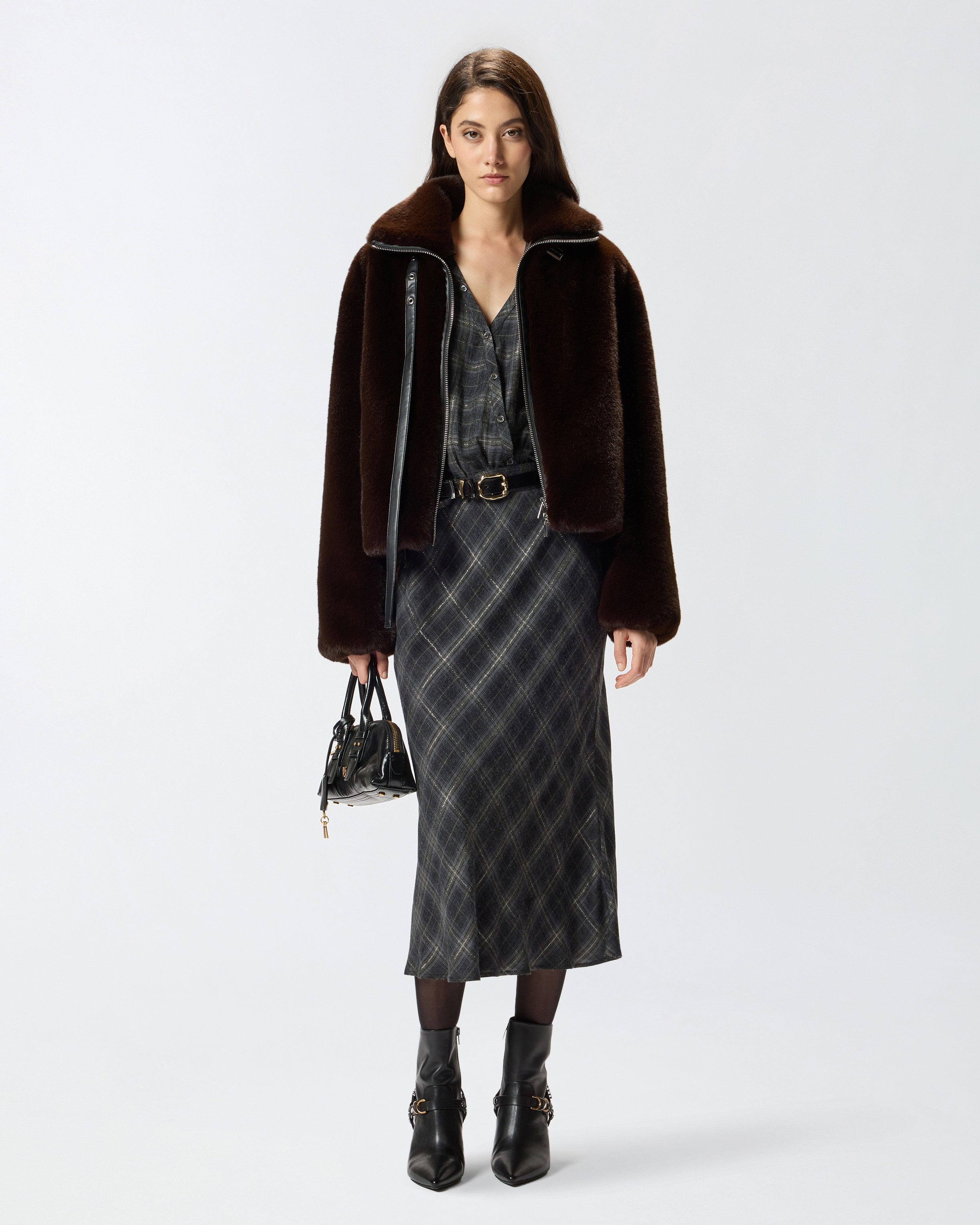 Robe longue à carreaux et dentelle PINKO Multicolore