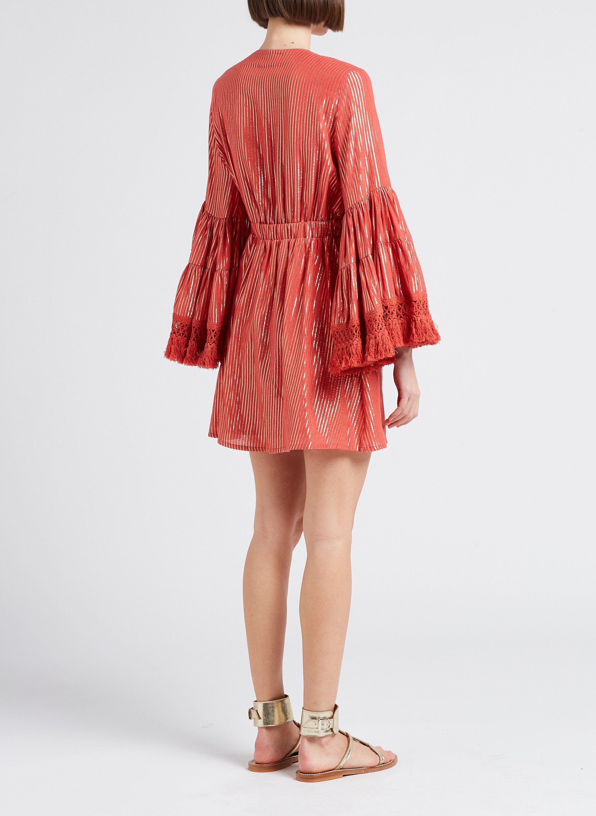 Short cotton-blend V-neck dress SUNDRESS Pink