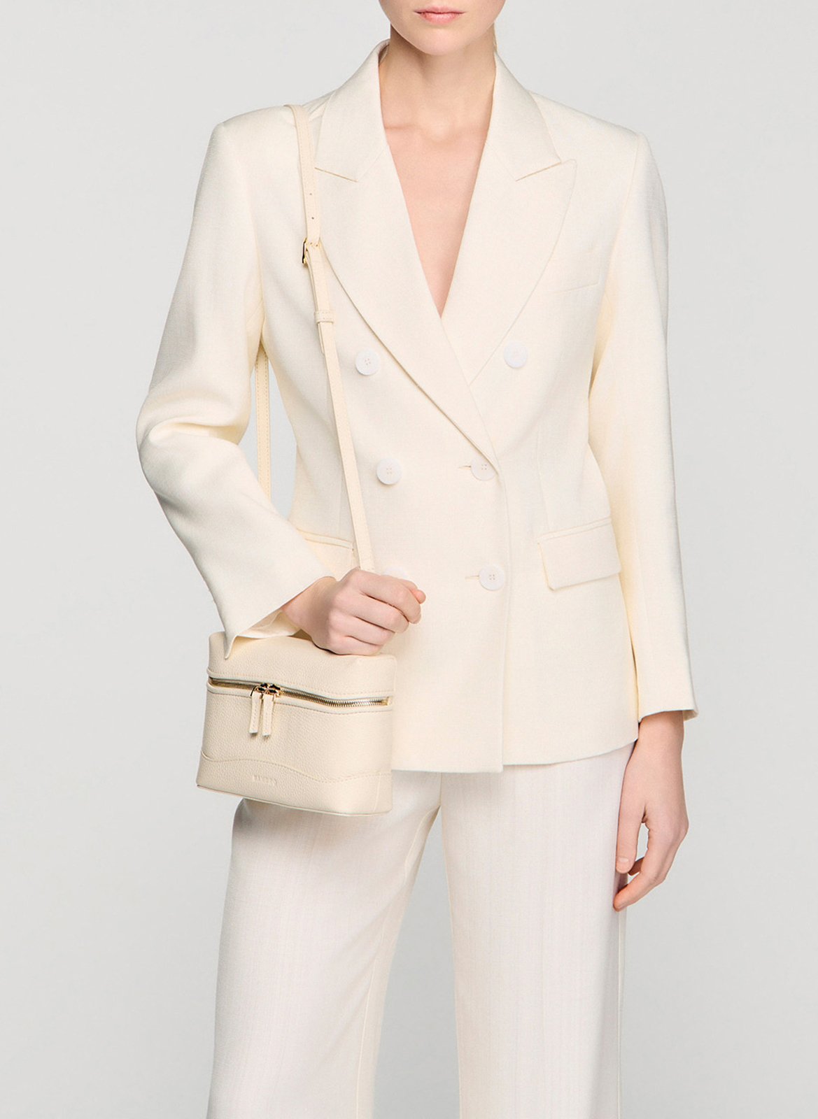 Sac bandoulière zippé en cuir grainé SANDRO Beige