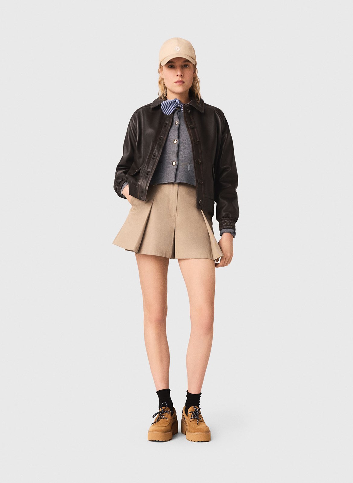 Straight buttoned leather jacket MAJE Brown