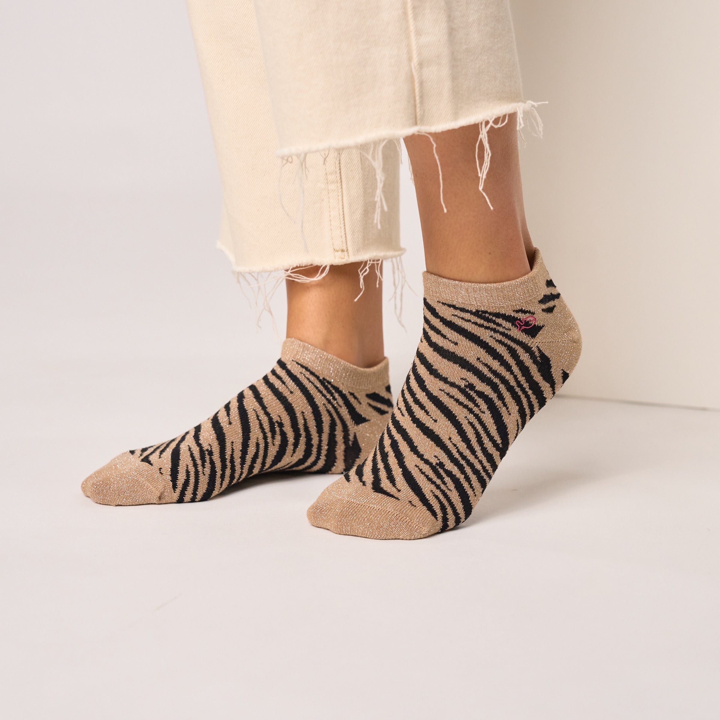 Combed cotton zebra ankle socks Brown