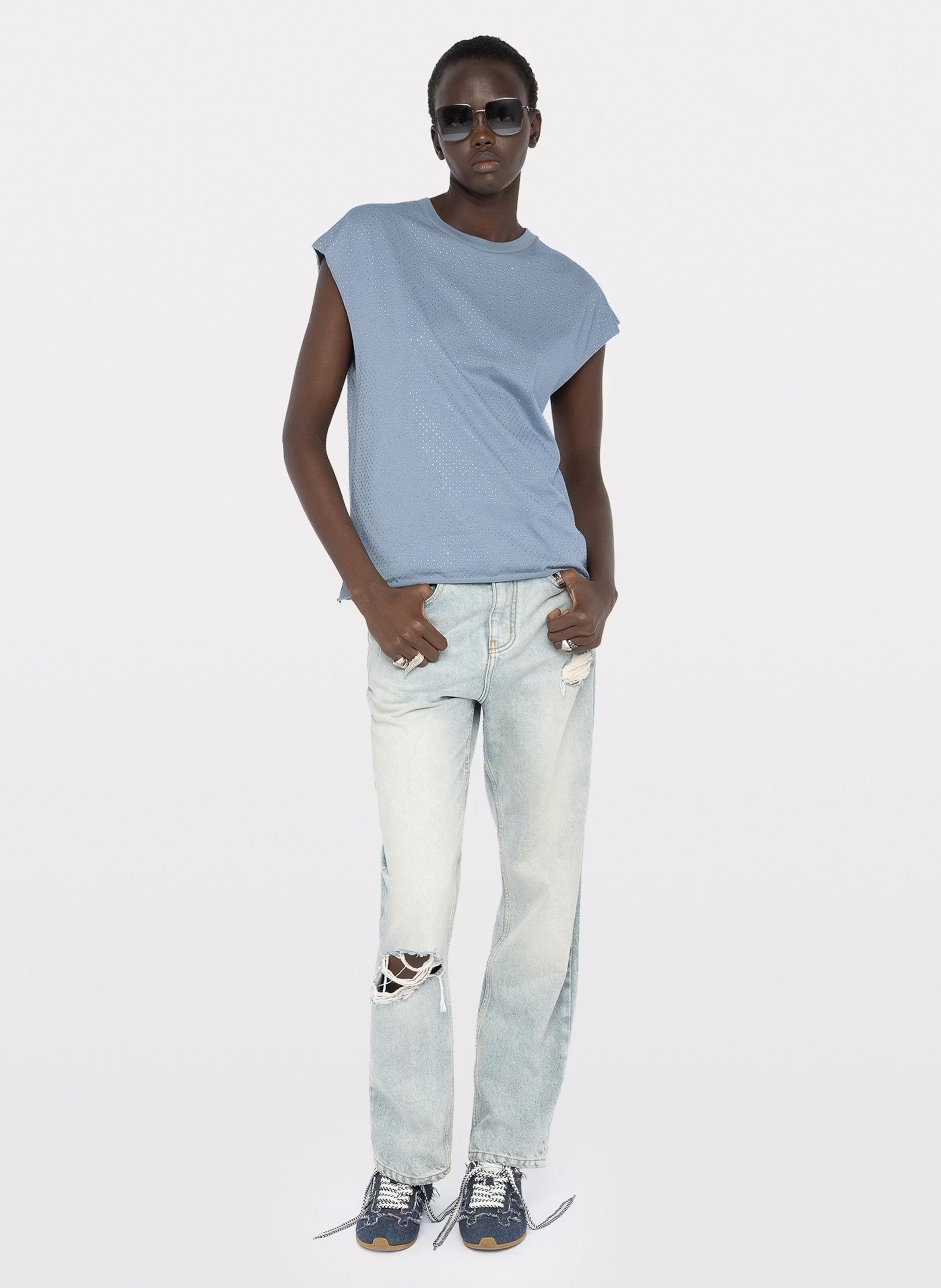 Gerade geschnittenes T-Shirt mit Rundhalsausschnitt und Strass ZADIG&VOLTAIRE Blau